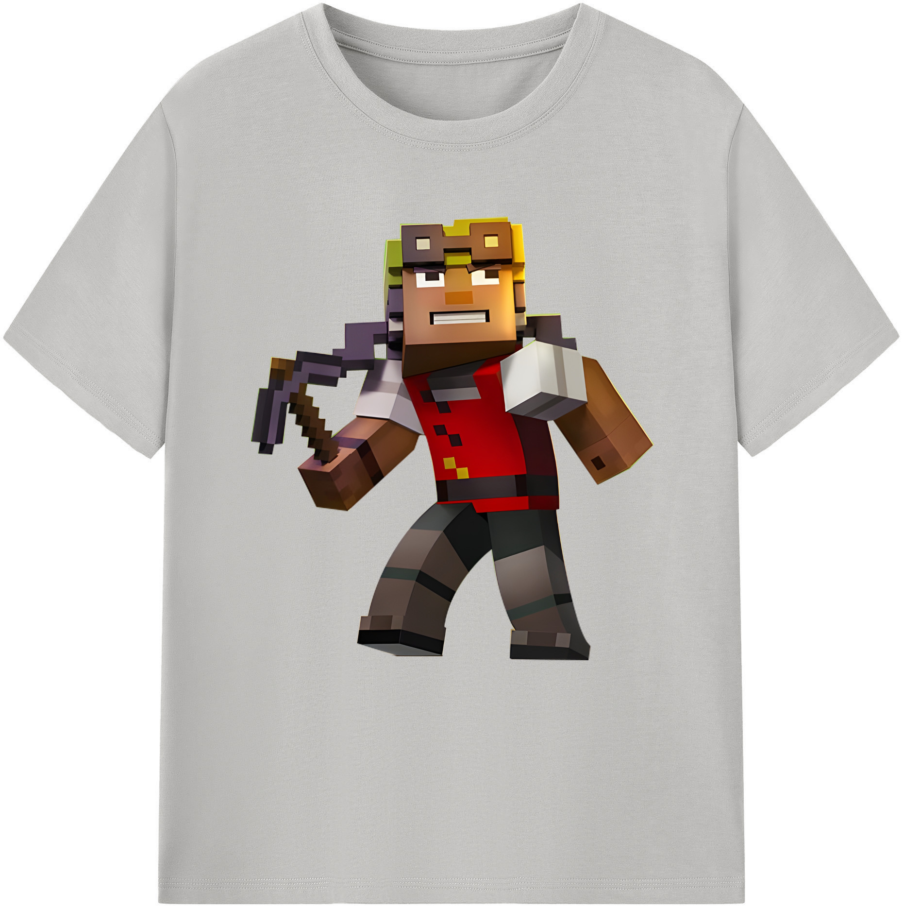 （画像用） マインクラフト ブロックの世界 Minecraft MC Block world 綿100％半袖Tシャツ（フロントプリント）