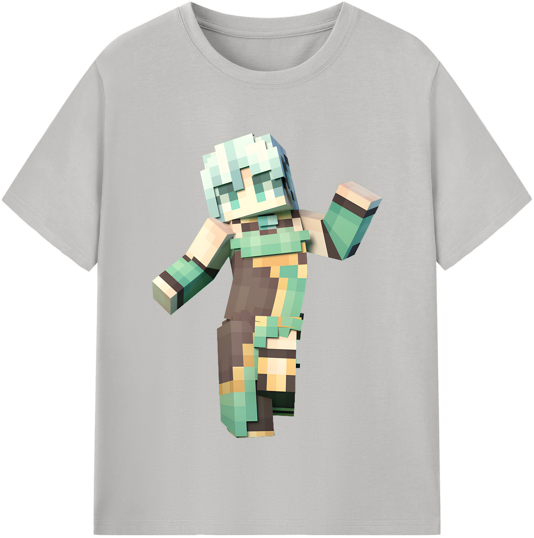 （画像用） マインクラフト ブロックの世界 Minecraft MC Block world 綿100％半袖Tシャツ（フロントプリント）
