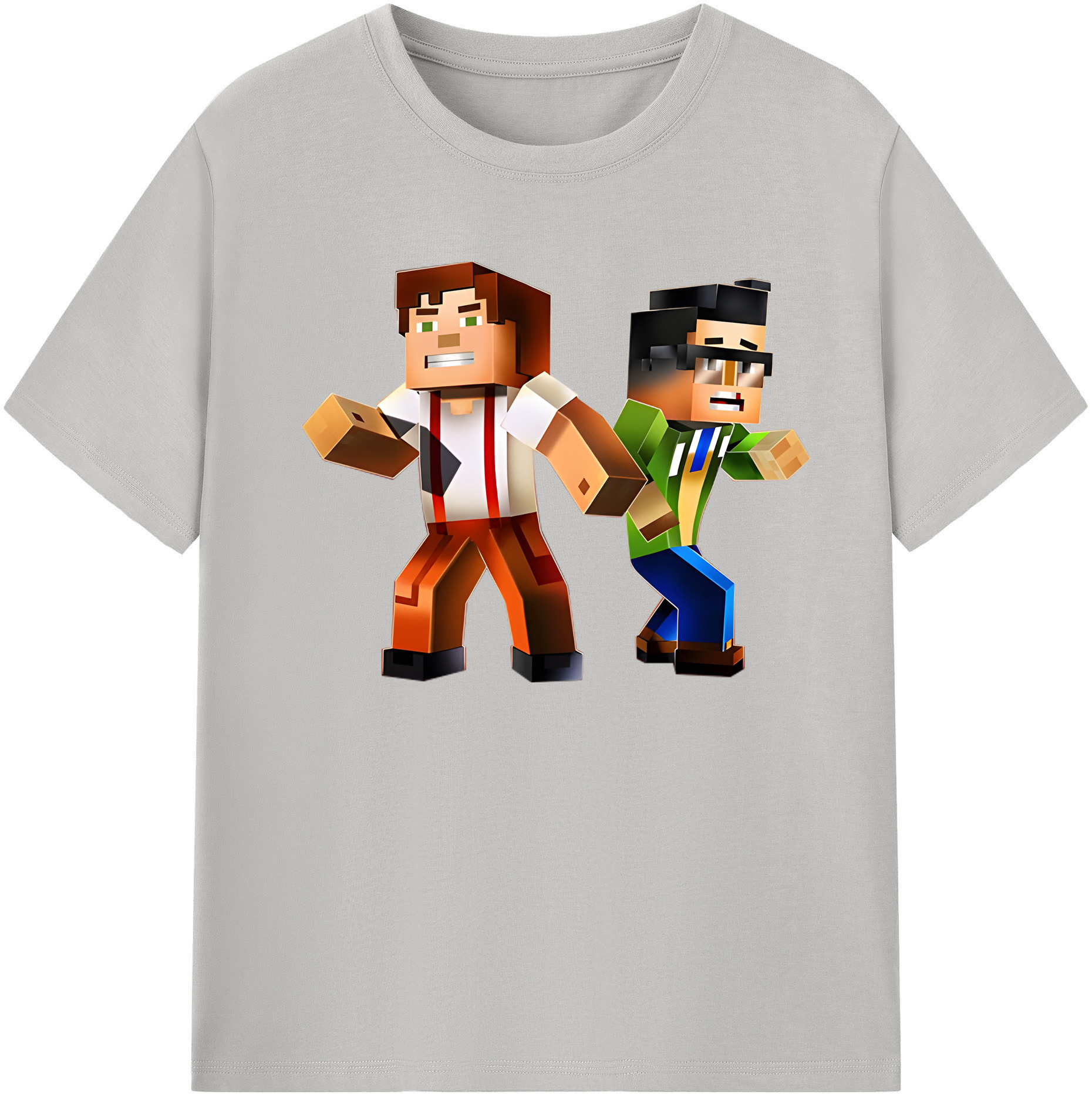 （画像用） マインクラフト ブロックの世界 Minecraft MC Block world 綿100％半袖Tシャツ（フロントプリント）