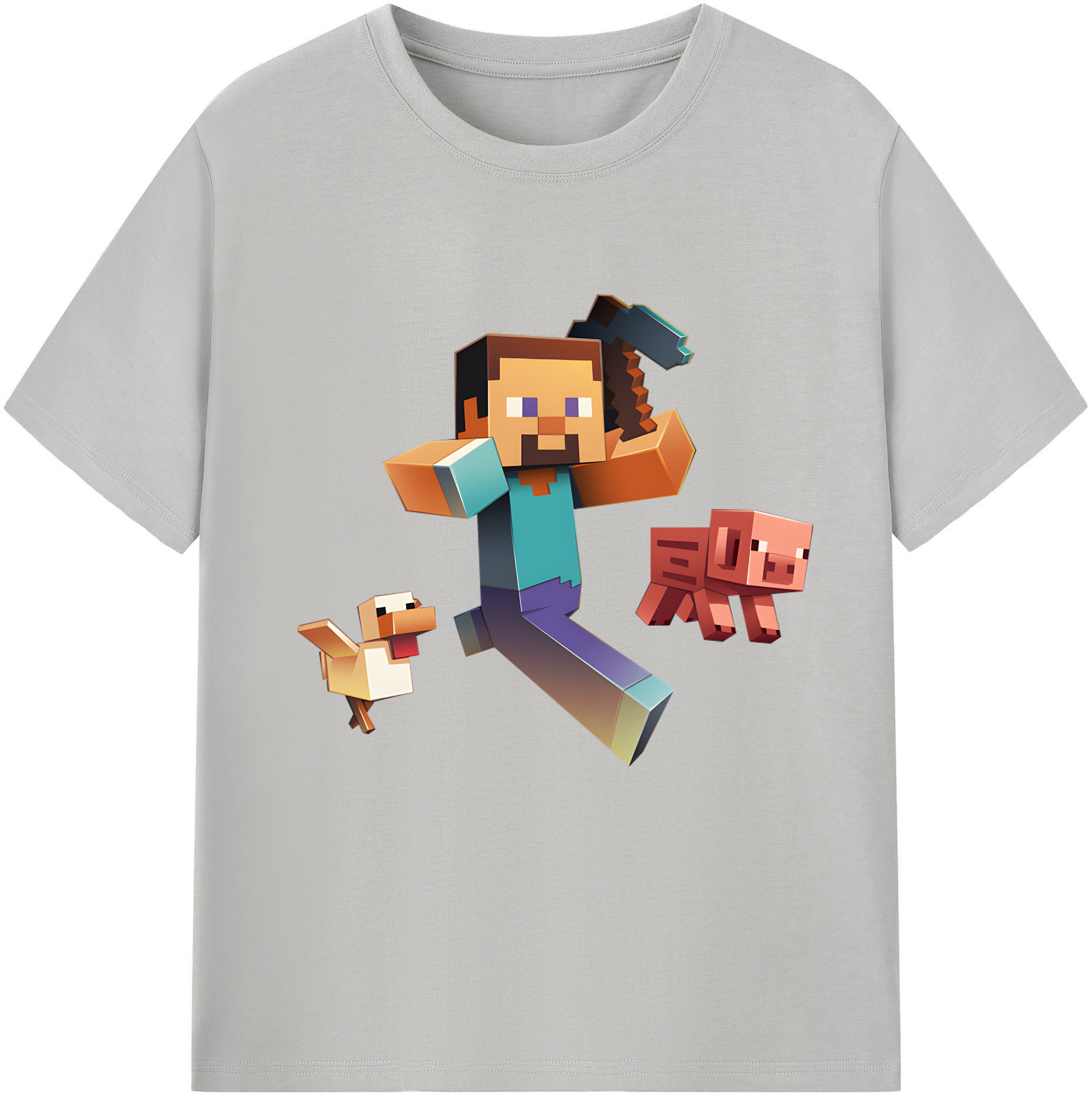 （画像用） マインクラフト ブロックの世界 Minecraft MC Block world 綿100％半袖Tシャツ（フロントプリント）
