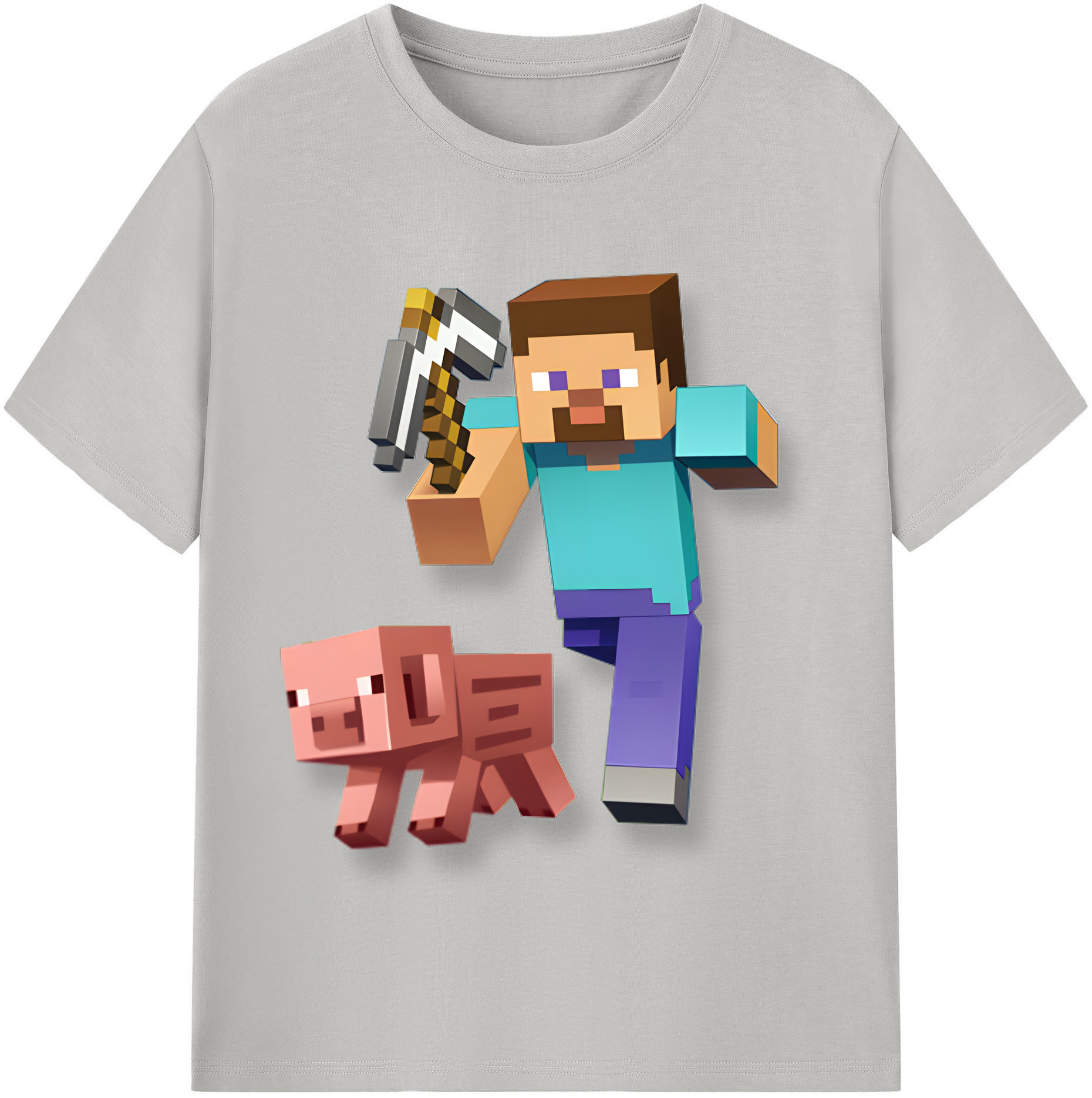 （画像用） マインクラフト ブロックの世界 Minecraft MC Block world 綿100％半袖Tシャツ（フロントプリント）