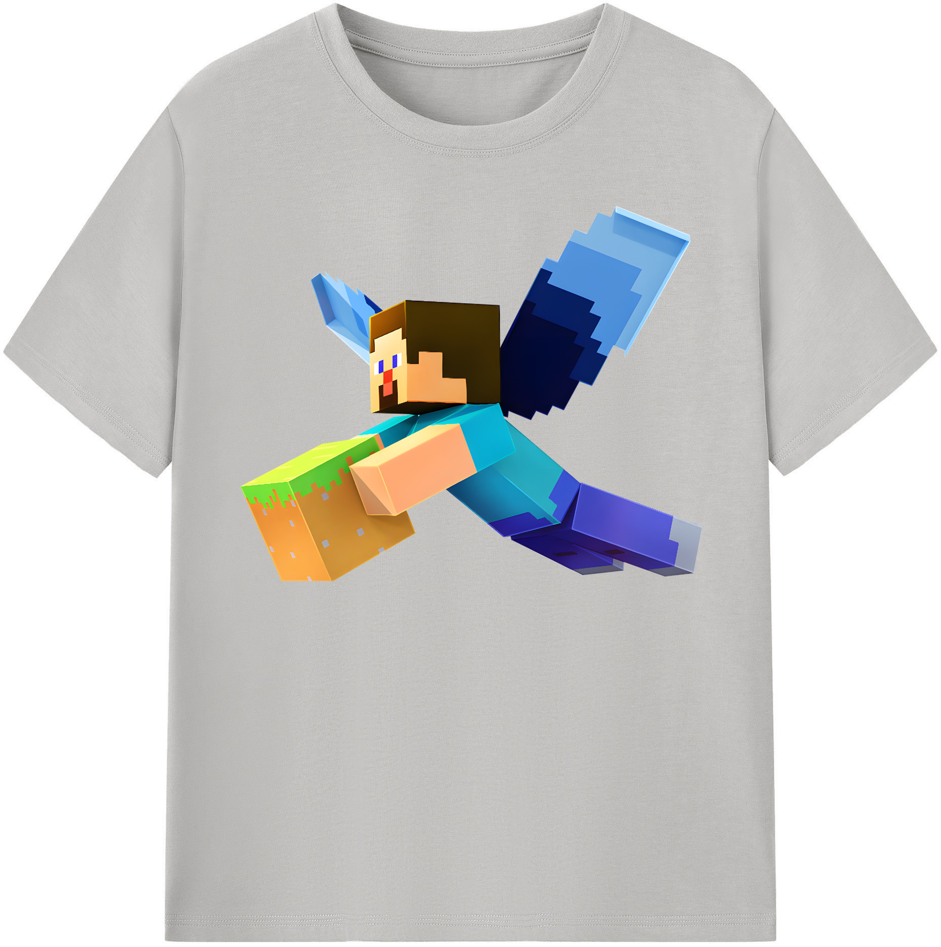（画像用） マインクラフト ブロックの世界 Minecraft MC Block world 綿100％半袖Tシャツ（フロントプリント）