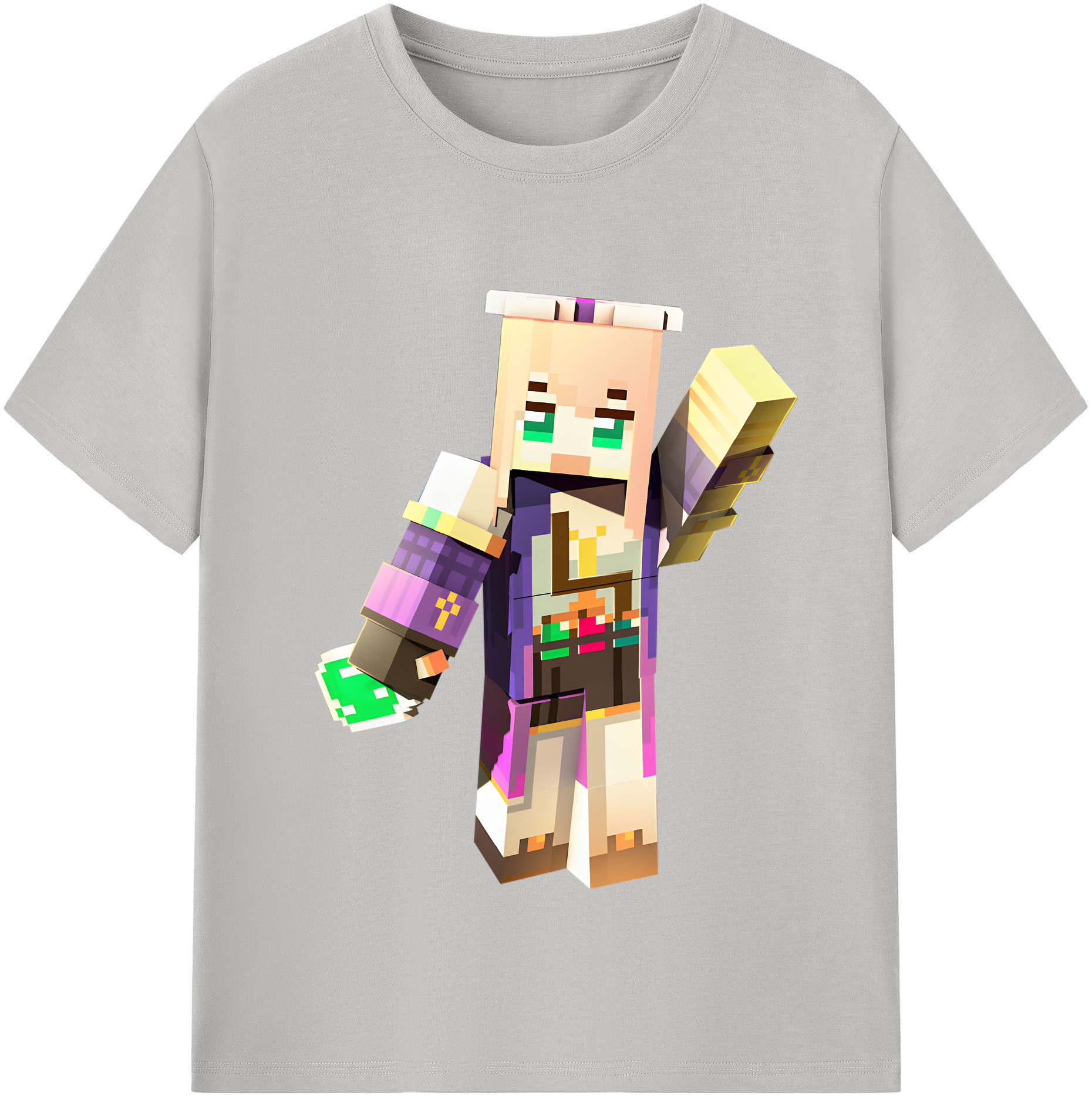 （画像用） マインクラフト ブロックの世界 Minecraft MC Block world 綿100％半袖Tシャツ（フロントプリント）