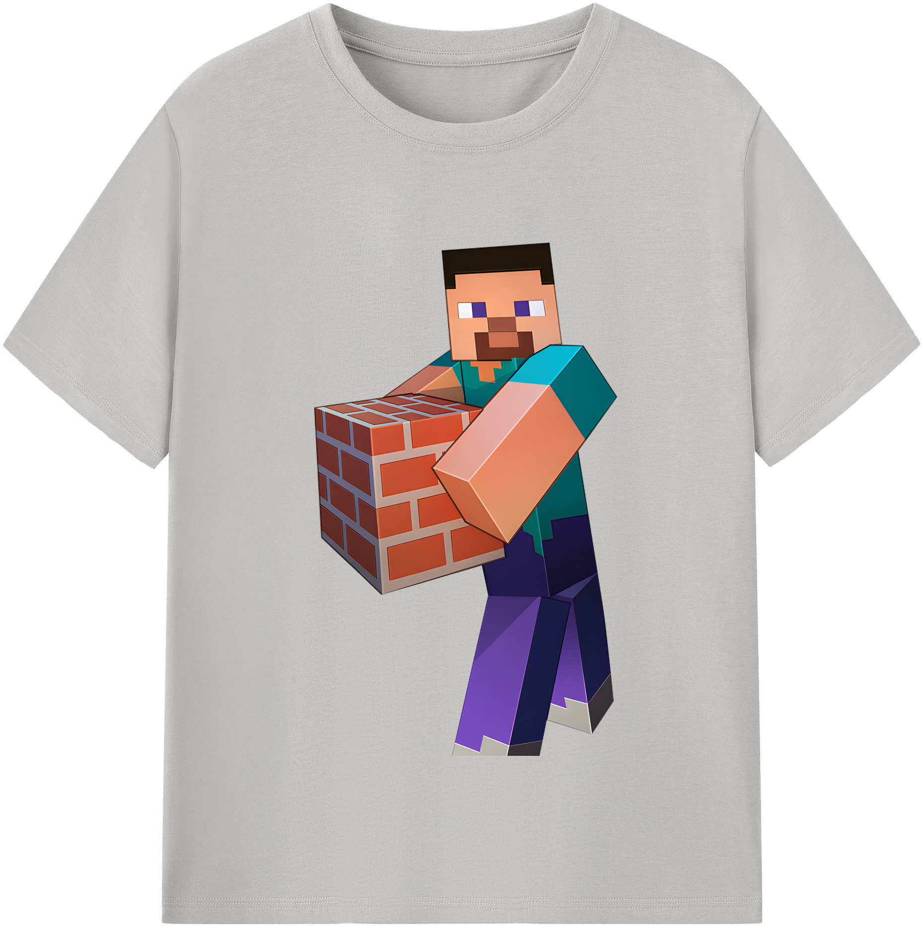 （画像用） マインクラフト ブロックの世界 Minecraft MC Block world 綿100％半袖Tシャツ（フロントプリント）