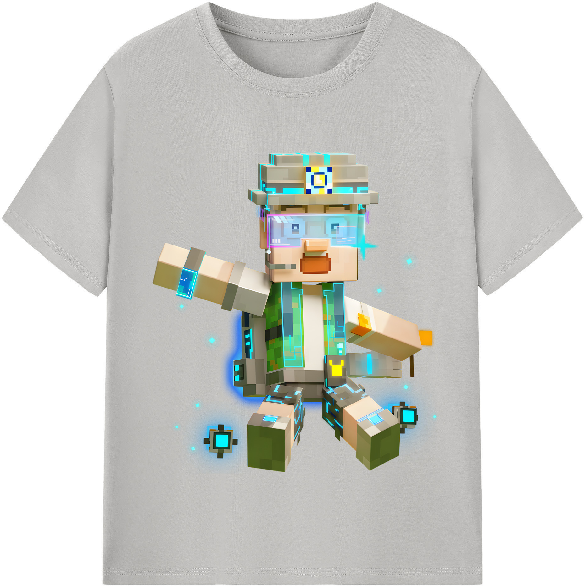 （画像用） マインクラフト ブロックの世界 Minecraft MC Block world 綿100％半袖Tシャツ（フロントプリント）