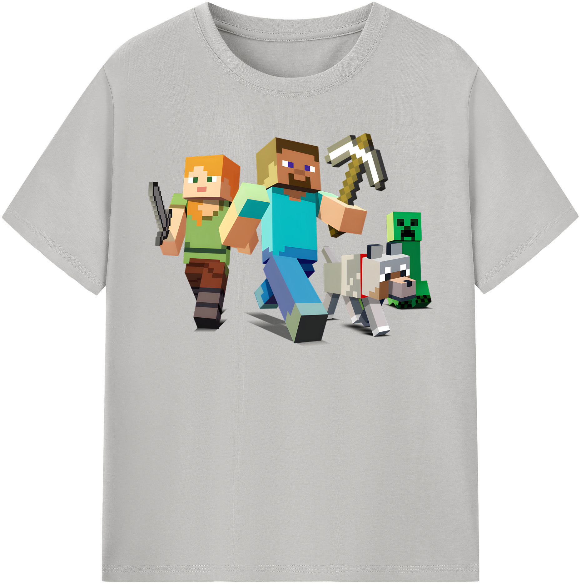 （画像用） マインクラフト ブロックの世界 Minecraft MC Block world 綿100％半袖Tシャツ（フロントプリント）
