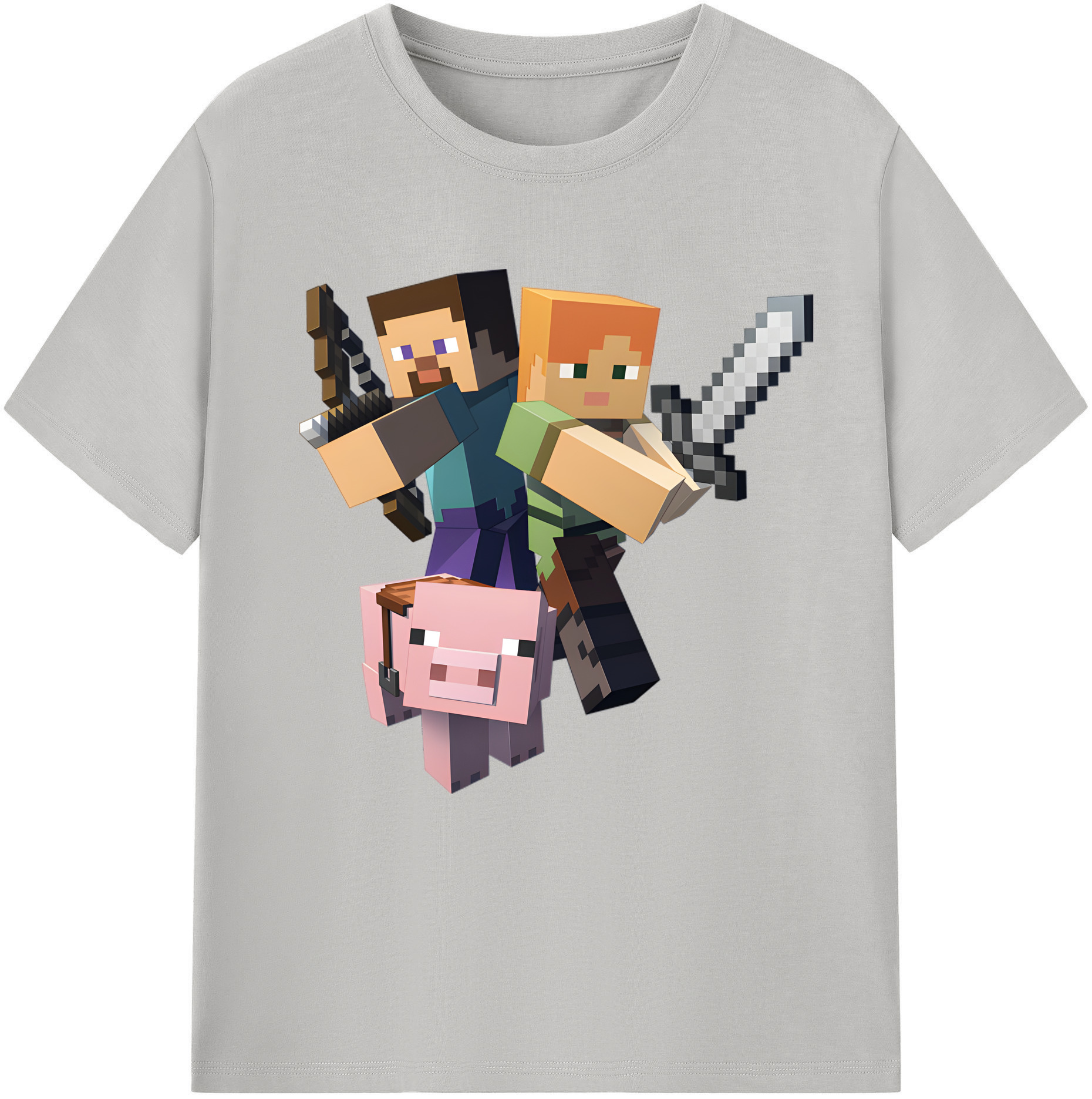 （画像用） マインクラフト ブロックの世界 Minecraft MC Block world 綿100％半袖Tシャツ（フロントプリント）
