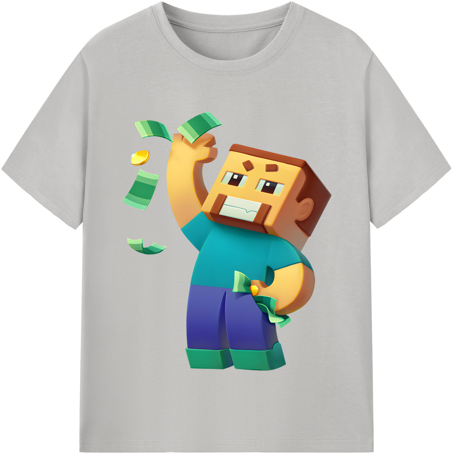 （画像用） マインクラフト ブロックの世界 Minecraft MC Block world 綿100％半袖Tシャツ（フロントプリント）