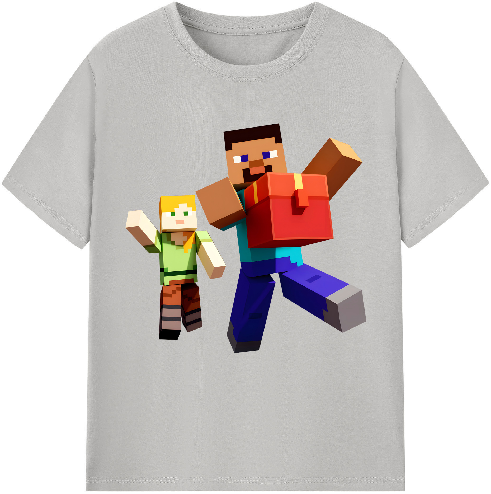 （画像用） マインクラフト ブロックの世界 Minecraft MC Block world 綿100％半袖Tシャツ（フロントプリント）
