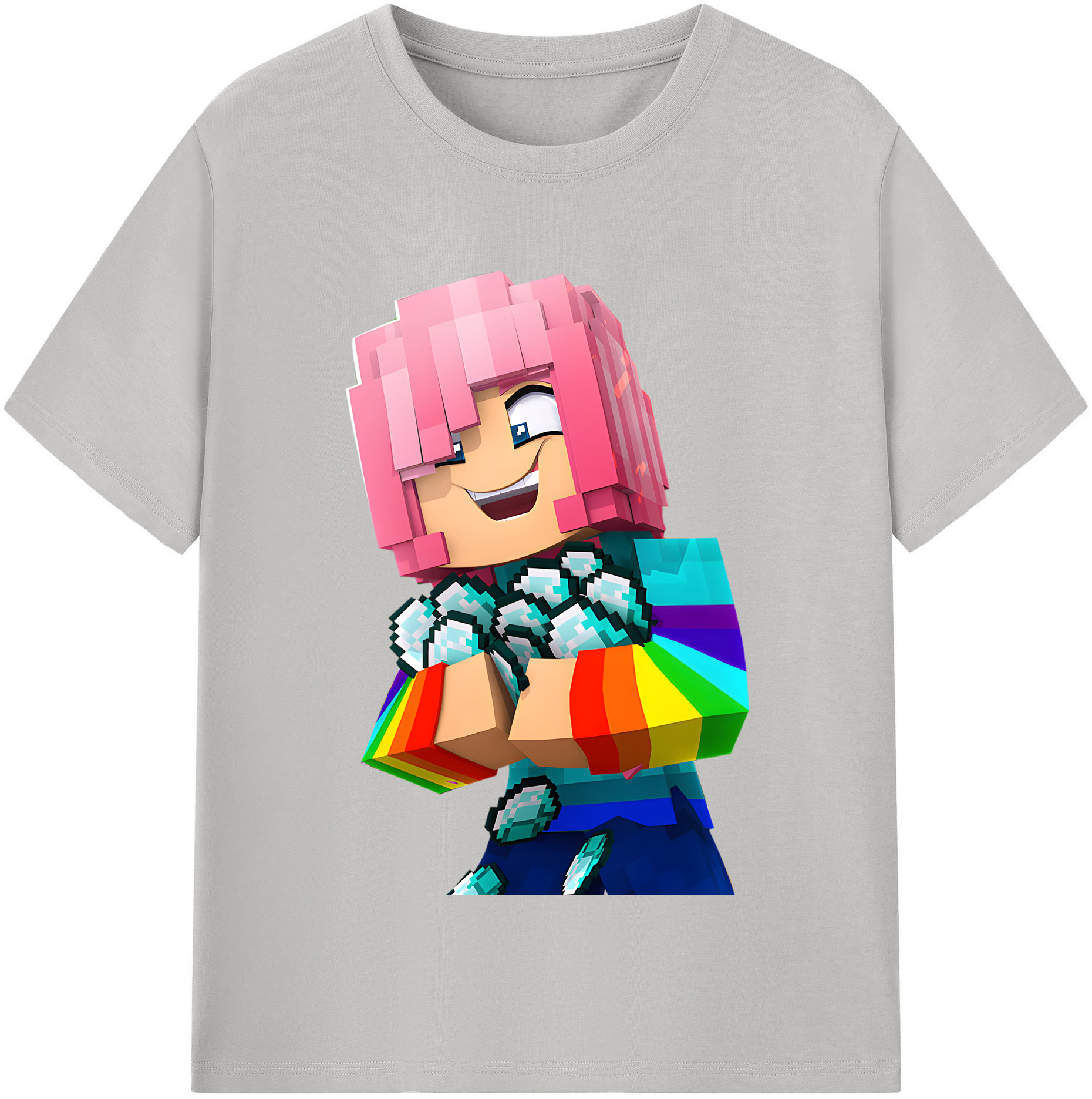 （画像用） マインクラフト ブロックの世界 Minecraft MC Block world 綿100％半袖Tシャツ（フロントプリント）