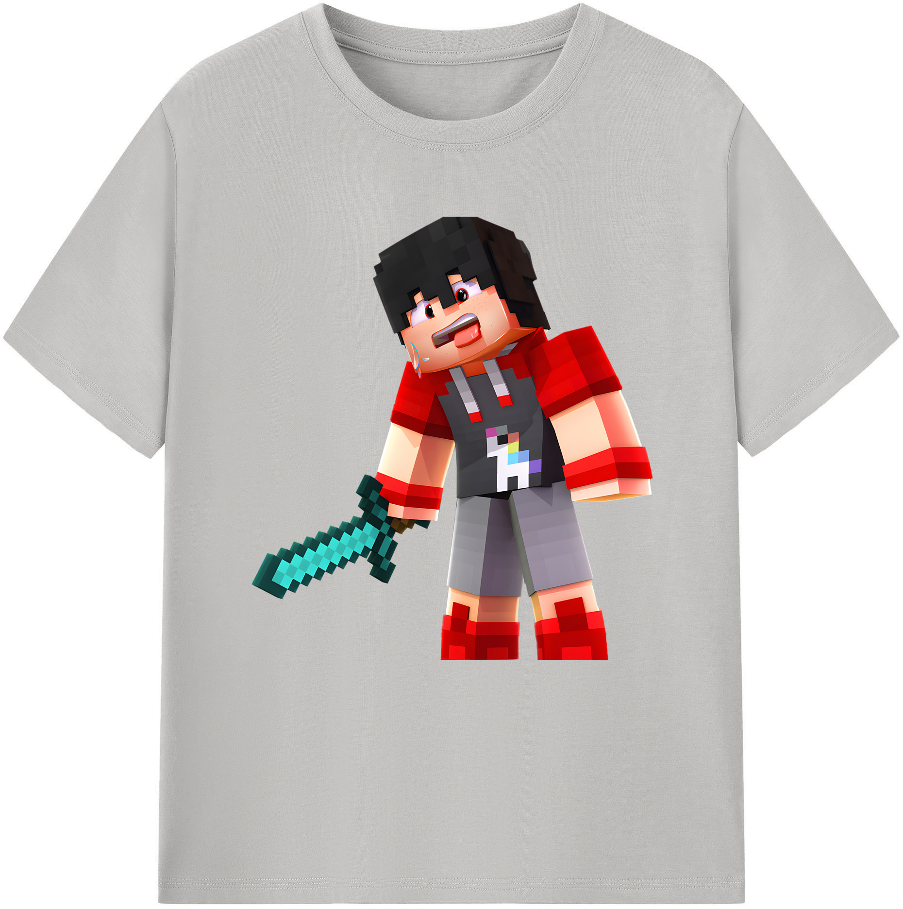 （画像用） マインクラフト ブロックの世界 Minecraft MC Block world 綿100％半袖Tシャツ（フロントプリント）
