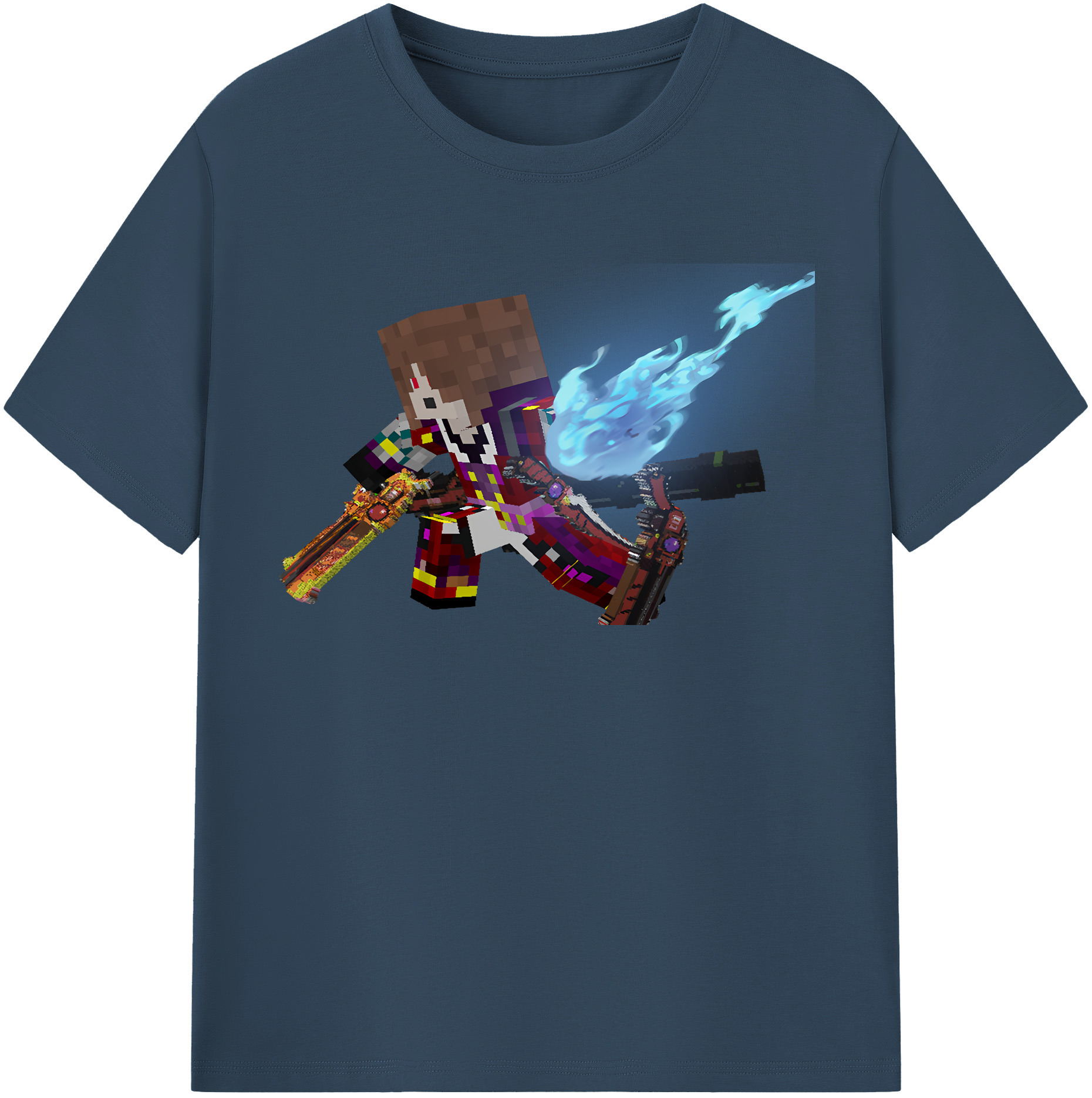 （画像用） マインクラフト ブロックの世界 Minecraft MC Block world 綿100％半袖Tシャツ（フロントプリント）