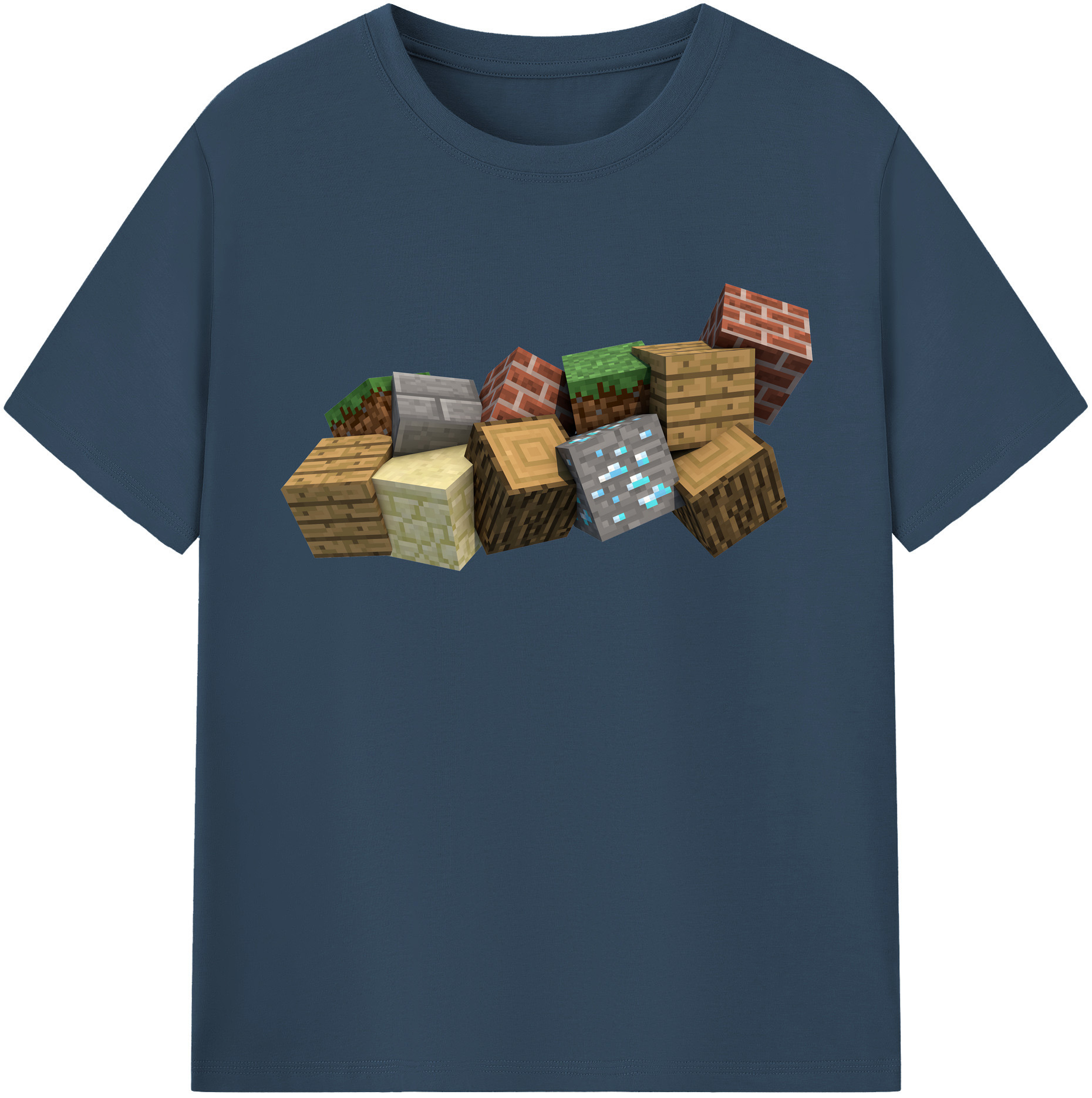 （画像用） マインクラフト ブロックの世界 Minecraft MC Block world 綿100％半袖Tシャツ（フロントプリント）