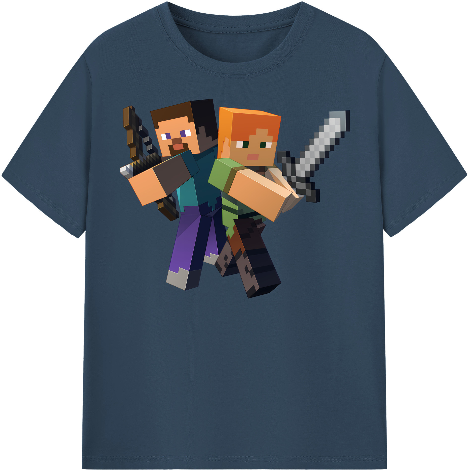 （画像用） マインクラフト ブロックの世界 Minecraft MC Block world 綿100％半袖Tシャツ（フロントプリント）