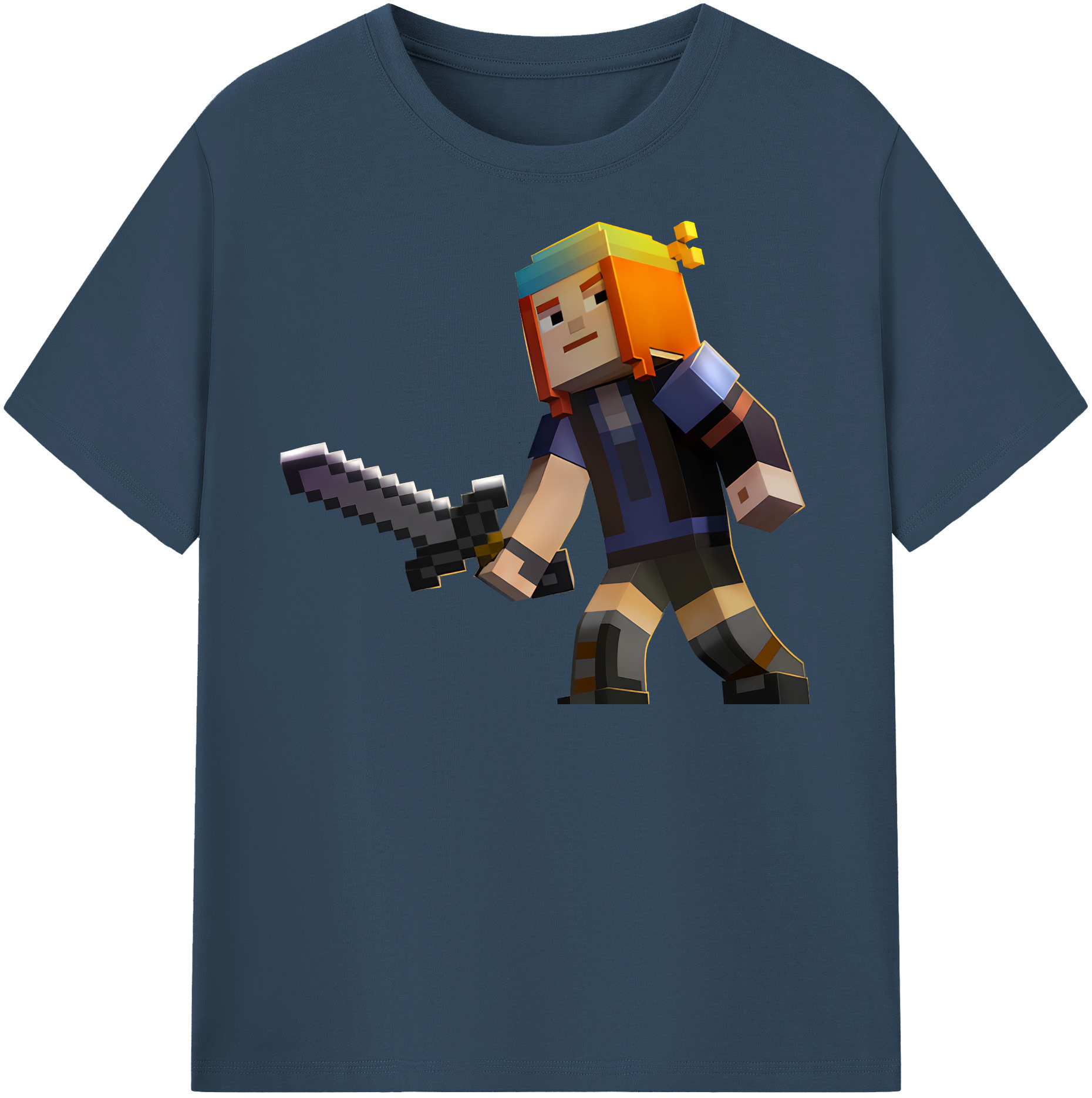 （画像用） マインクラフト ブロックの世界 Minecraft MC Block world 綿100％半袖Tシャツ（フロントプリント）
