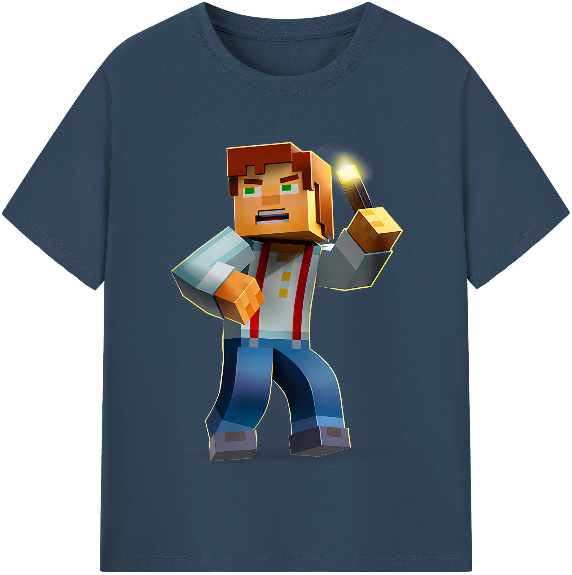 （画像用） マインクラフト ブロックの世界 Minecraft MC Block world 綿100％半袖Tシャツ（フロントプリント）