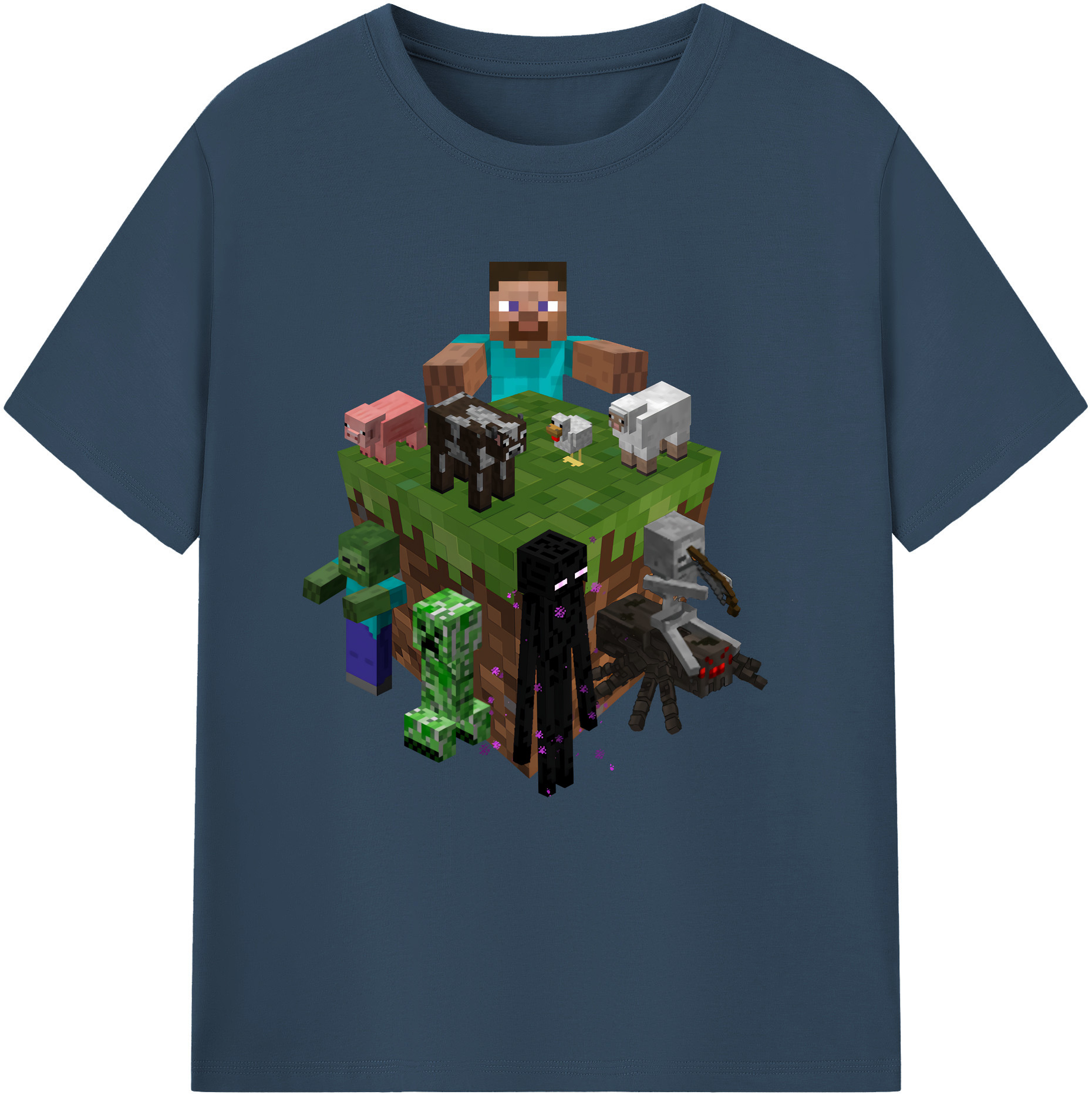 （画像用） マインクラフト ブロックの世界 Minecraft MC Block world 綿100％半袖Tシャツ（フロントプリント）