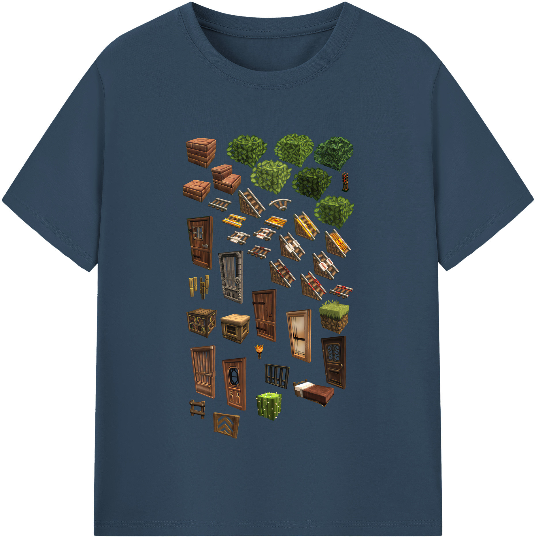 （画像用） マインクラフト ブロックの世界 Minecraft MC Block world 綿100％半袖Tシャツ（フロントプリント）