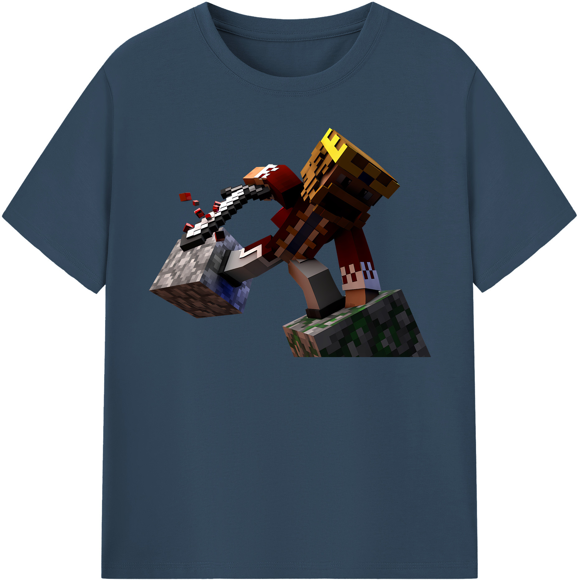 （画像用） マインクラフト ブロックの世界 Minecraft MC Block world 綿100％半袖Tシャツ（フロントプリント）