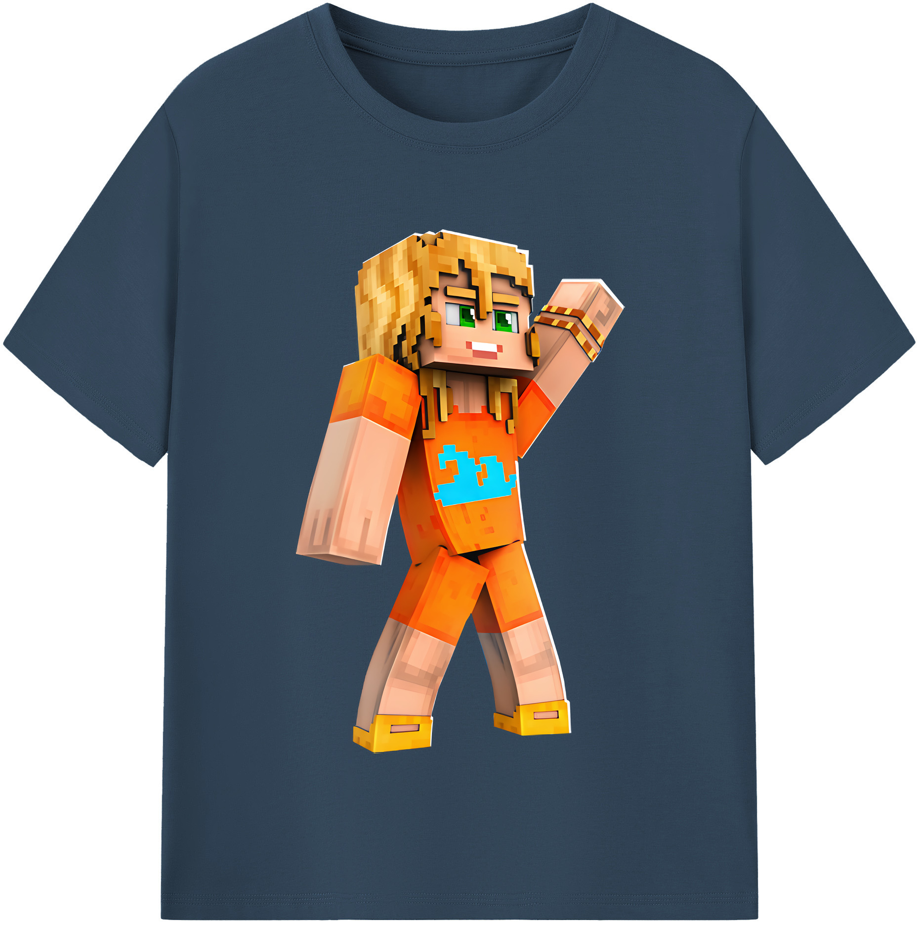 （画像用） マインクラフト ブロックの世界 Minecraft MC Block world 綿100％半袖Tシャツ（フロントプリント）