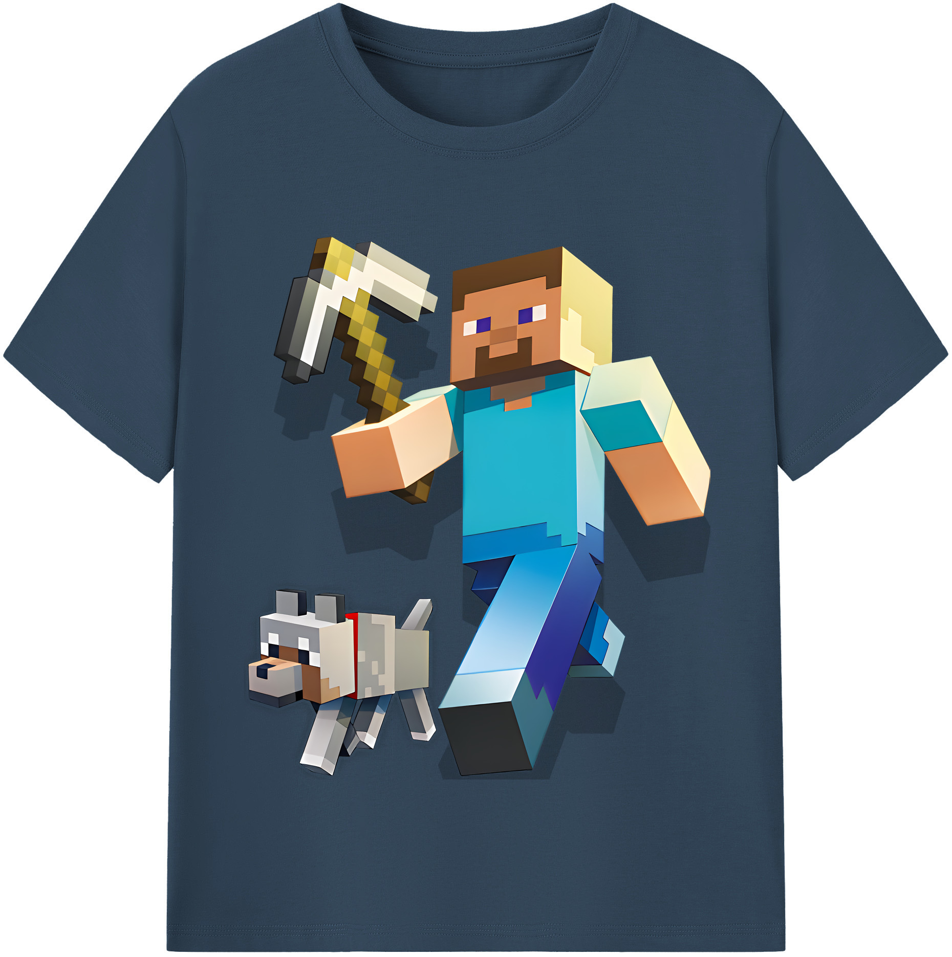 （画像用） マインクラフト ブロックの世界 Minecraft MC Block world 綿100％半袖Tシャツ（フロントプリント）