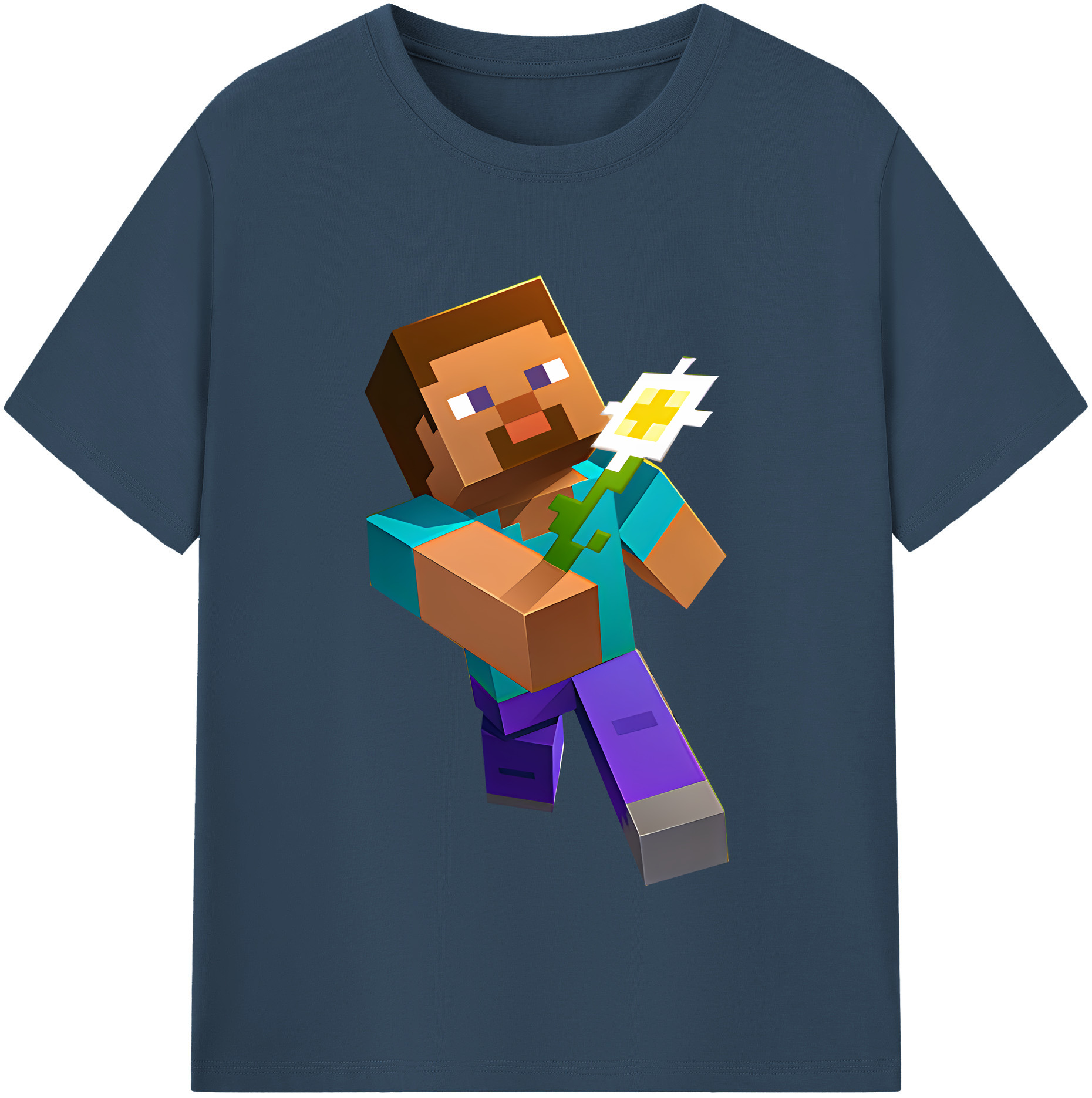 （画像用） マインクラフト ブロックの世界 Minecraft MC Block world 綿100％半袖Tシャツ（フロントプリント）