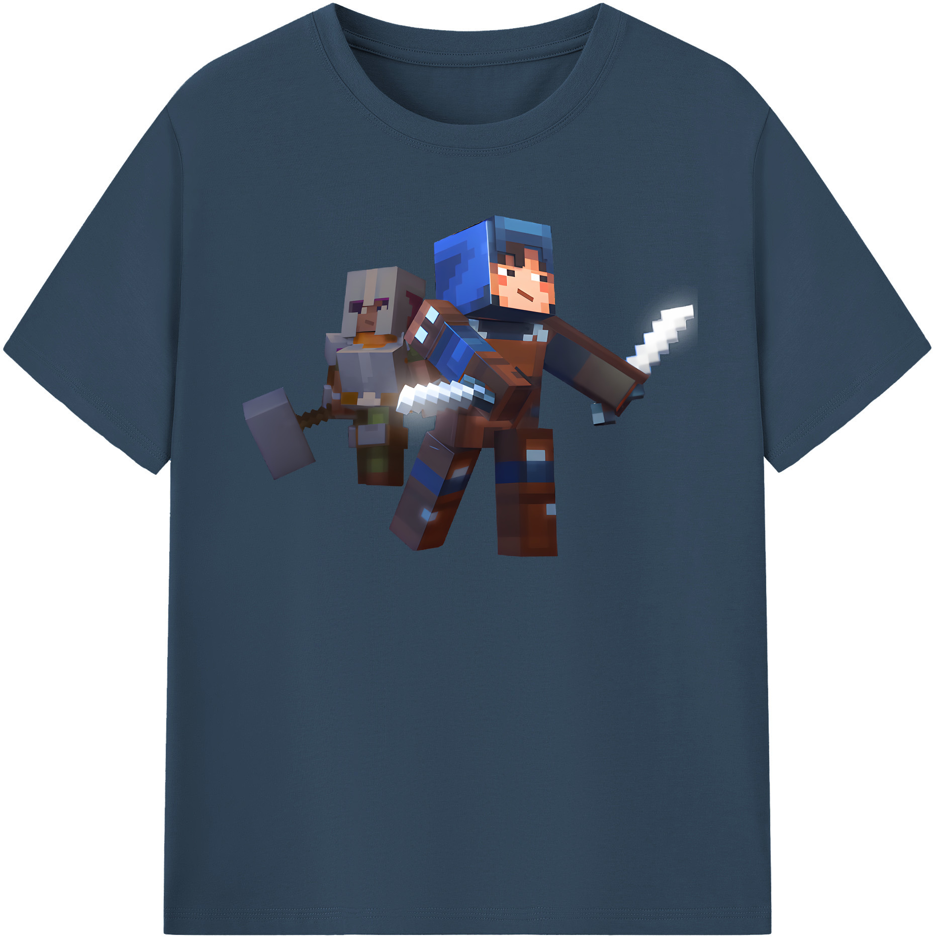 （画像用） マインクラフト ブロックの世界 Minecraft MC Block world 綿100％半袖Tシャツ（フロントプリント）