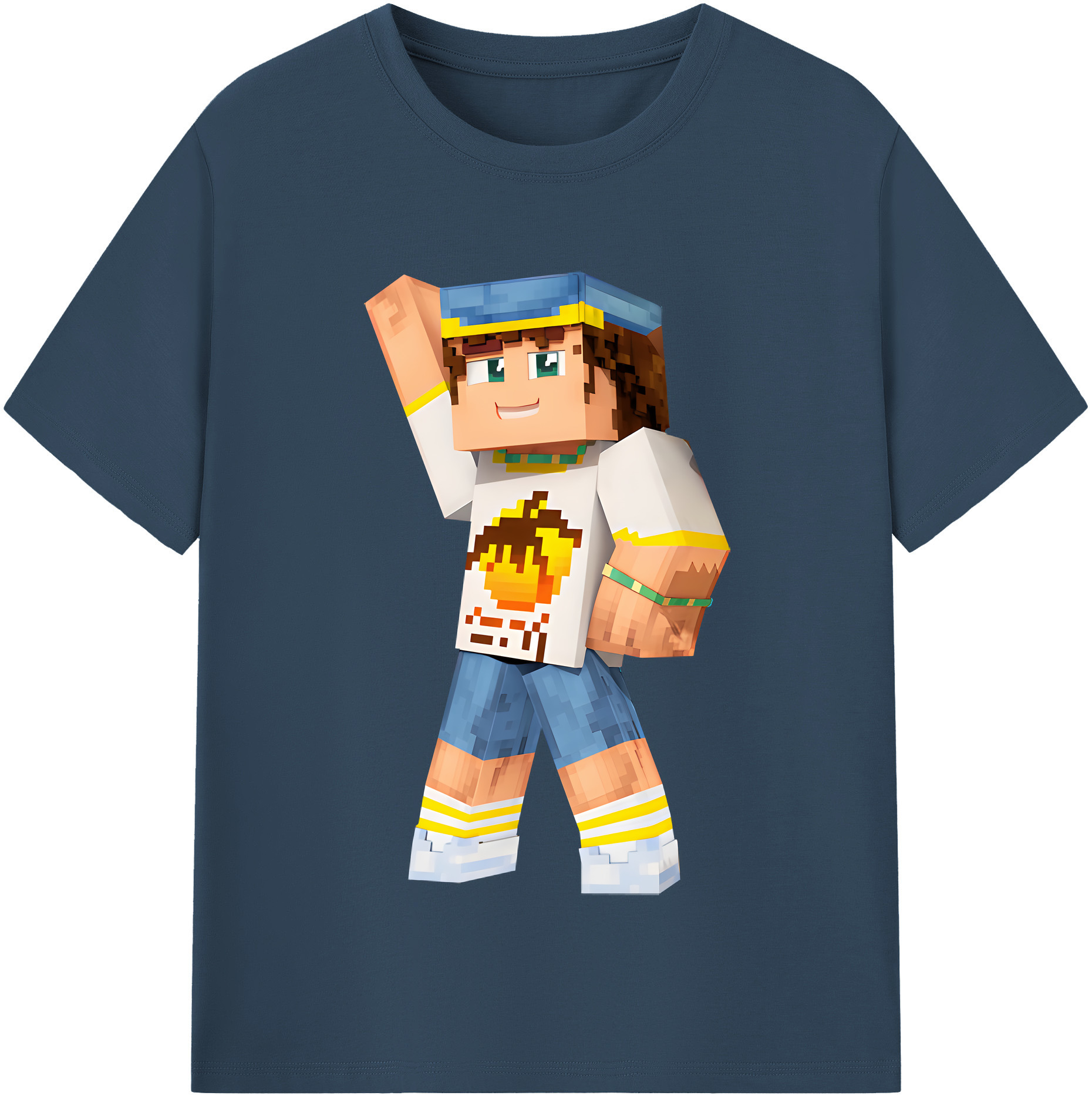 （画像用） マインクラフト ブロックの世界 Minecraft MC Block world 綿100％半袖Tシャツ（フロントプリント）
