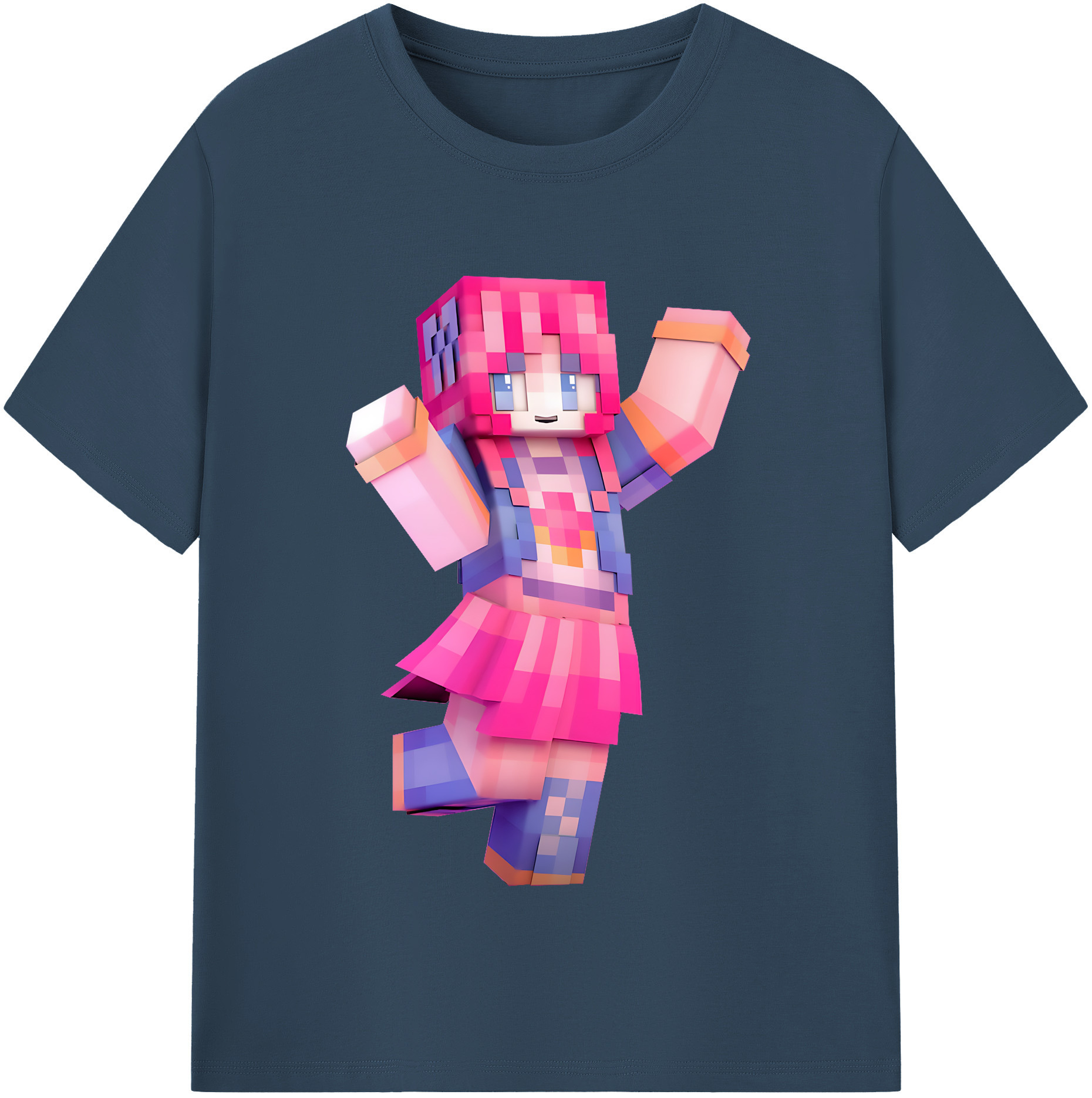 （画像用） マインクラフト ブロックの世界 Minecraft MC Block world 綿100％半袖Tシャツ（フロントプリント）