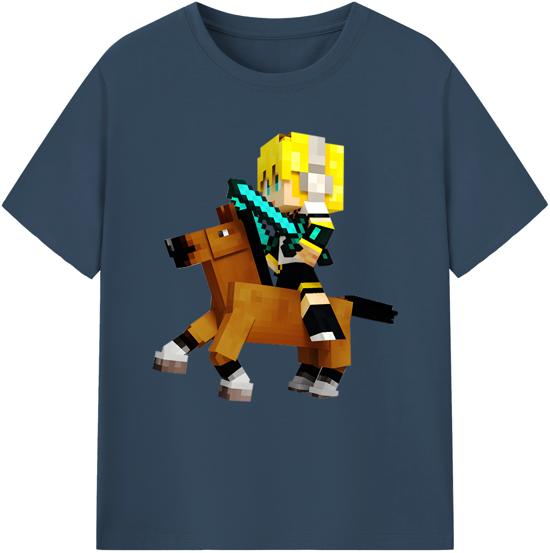 （画像用） マインクラフト ブロックの世界 Minecraft MC Block world 綿100％半袖Tシャツ（フロントプリント）