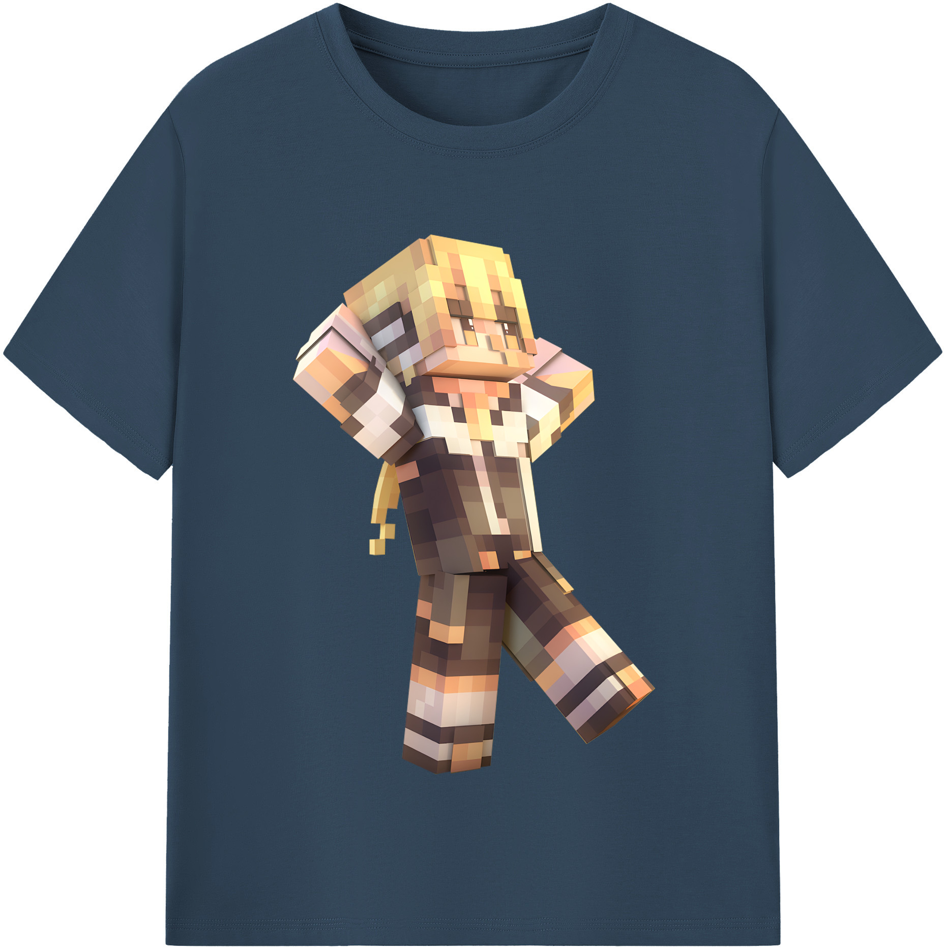（画像用） マインクラフト ブロックの世界 Minecraft MC Block world 綿100％半袖Tシャツ（フロントプリント）