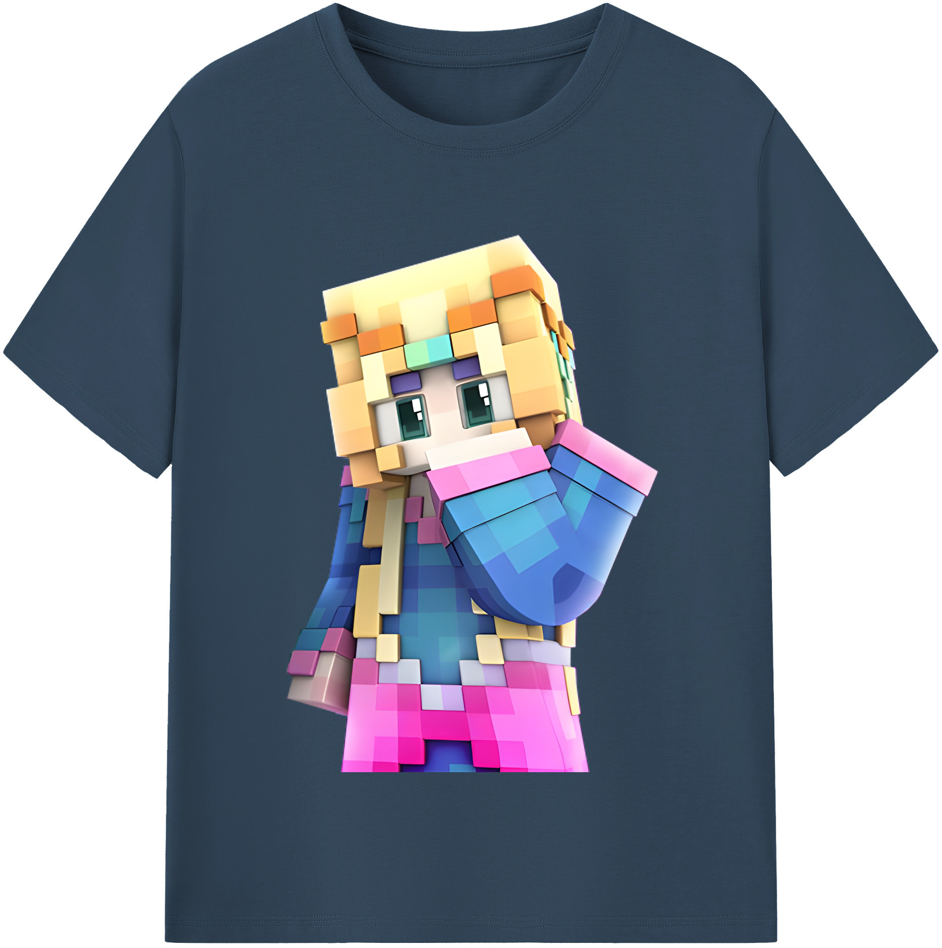 （画像用） マインクラフト ブロックの世界 Minecraft MC Block world 綿100％半袖Tシャツ（フロントプリント）