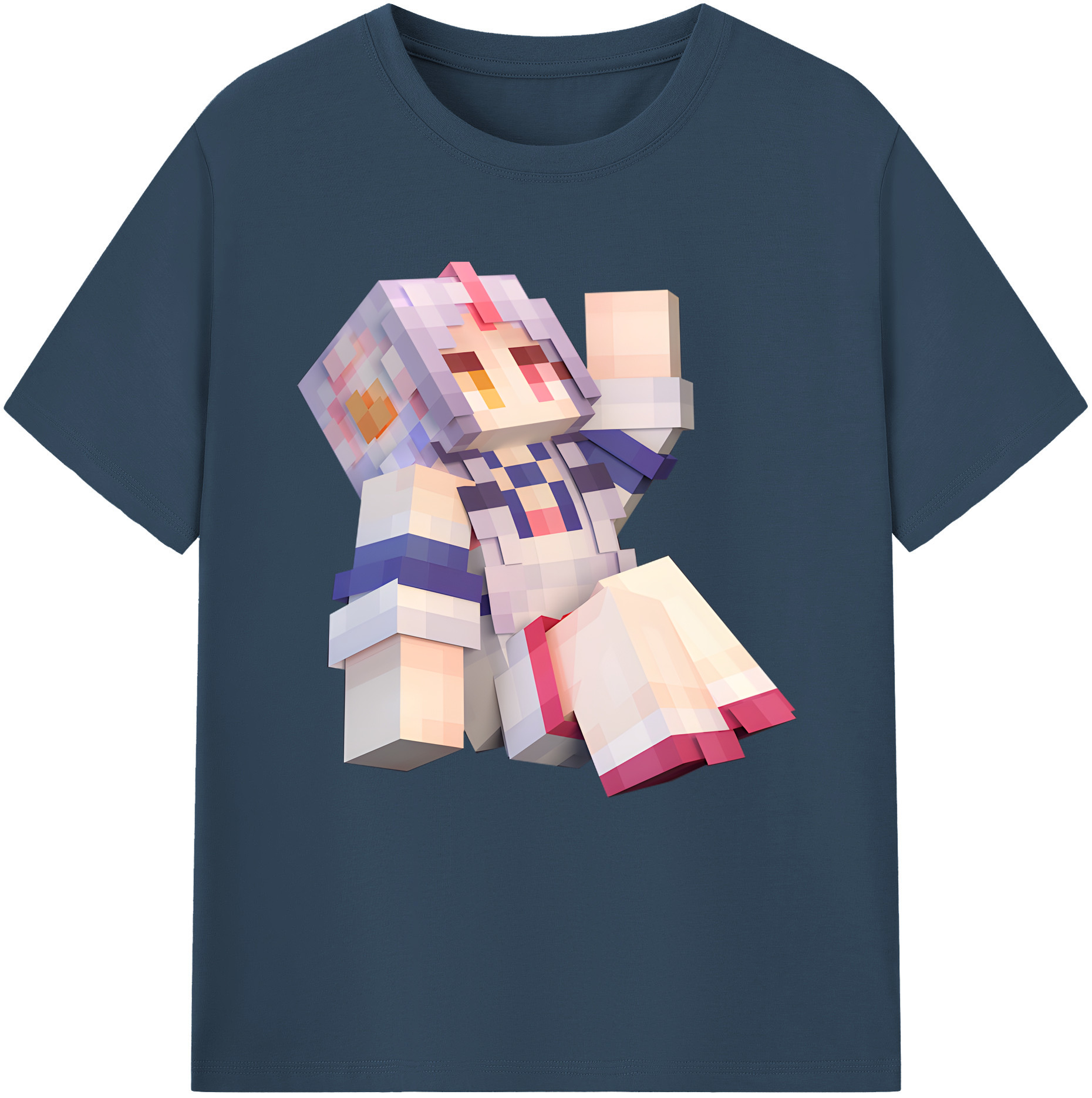 （画像用） マインクラフト ブロックの世界 Minecraft MC Block world 綿100％半袖Tシャツ（フロントプリント）