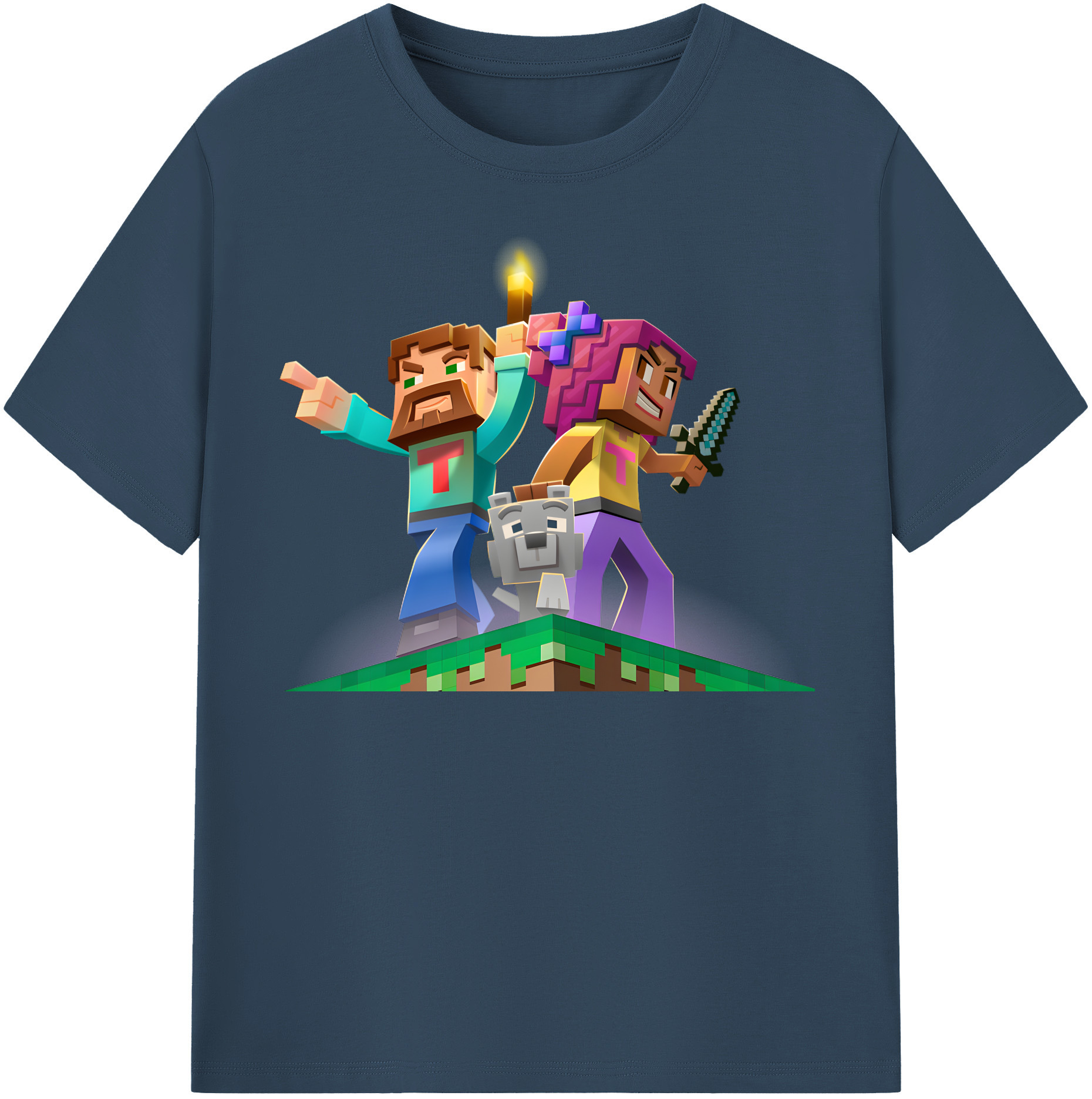 （画像用） マインクラフト ブロックの世界 Minecraft MC Block world 綿100％半袖Tシャツ（フロントプリント）