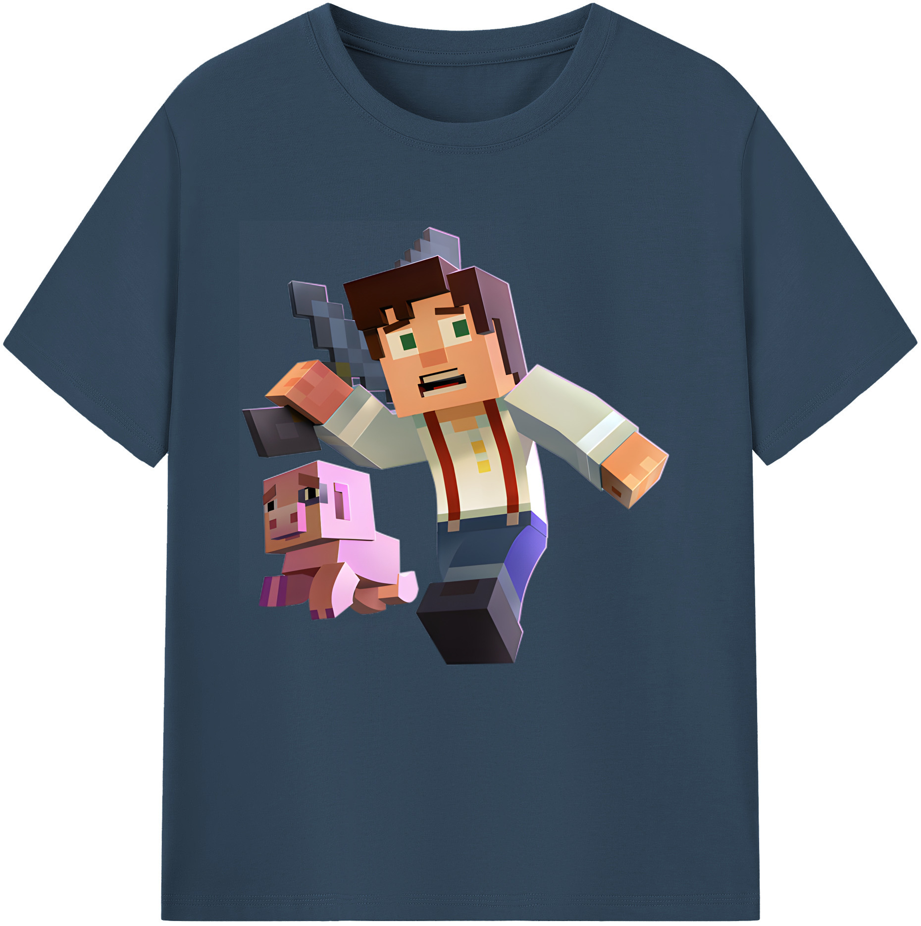 （画像用） マインクラフト ブロックの世界 Minecraft MC Block world 綿100％半袖Tシャツ（フロントプリント）