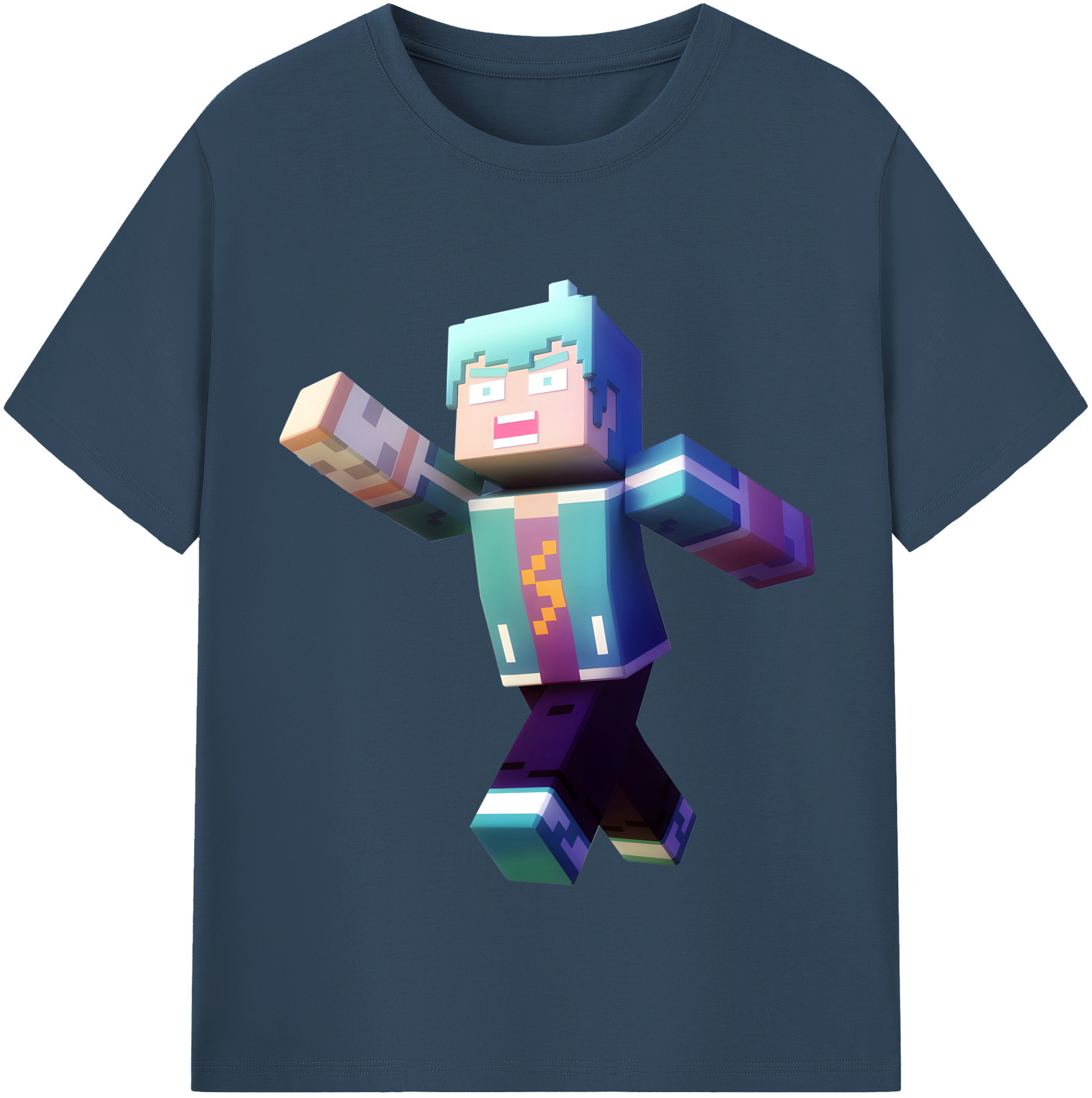 （画像用） マインクラフト ブロックの世界 Minecraft MC Block world 綿100％半袖Tシャツ（フロントプリント）