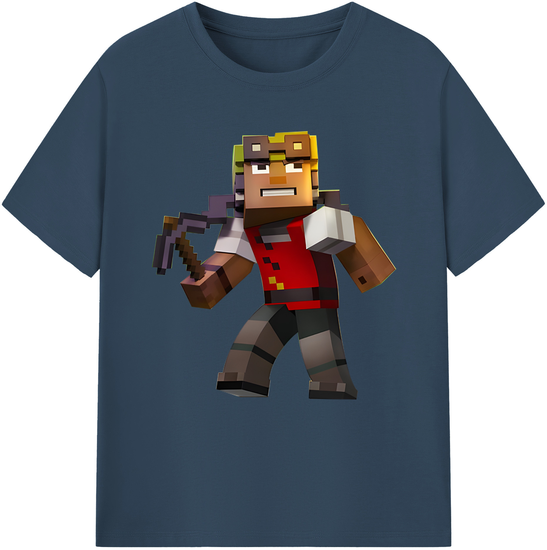 （画像用） マインクラフト ブロックの世界 Minecraft MC Block world 綿100％半袖Tシャツ（フロントプリント）