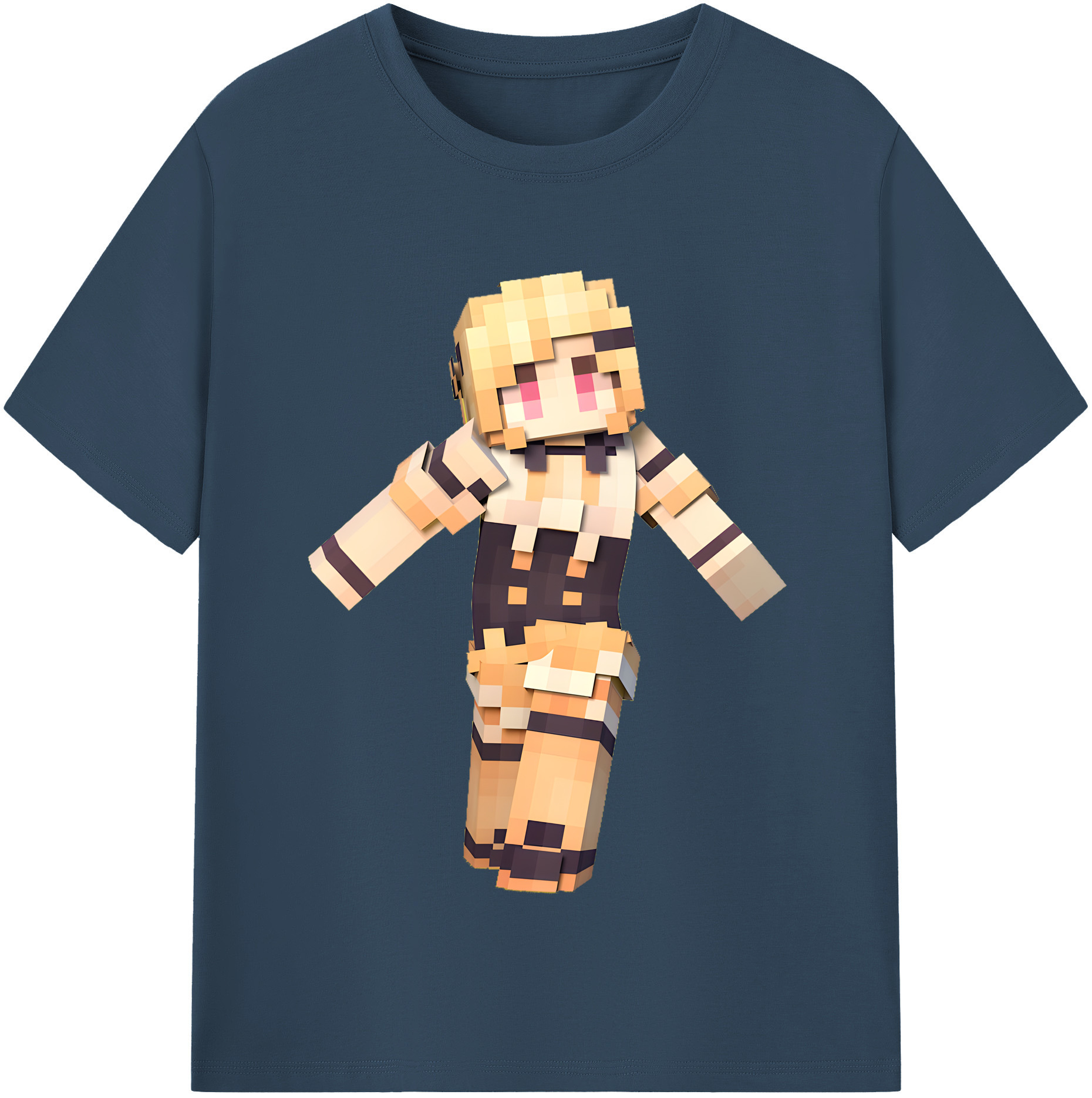 （画像用） マインクラフト ブロックの世界 Minecraft MC Block world 綿100％半袖Tシャツ（フロントプリント）