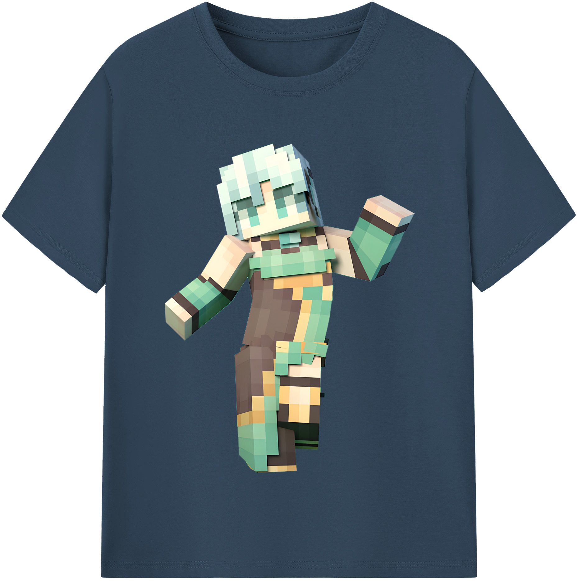 （画像用） マインクラフト ブロックの世界 Minecraft MC Block world 綿100％半袖Tシャツ（フロントプリント）