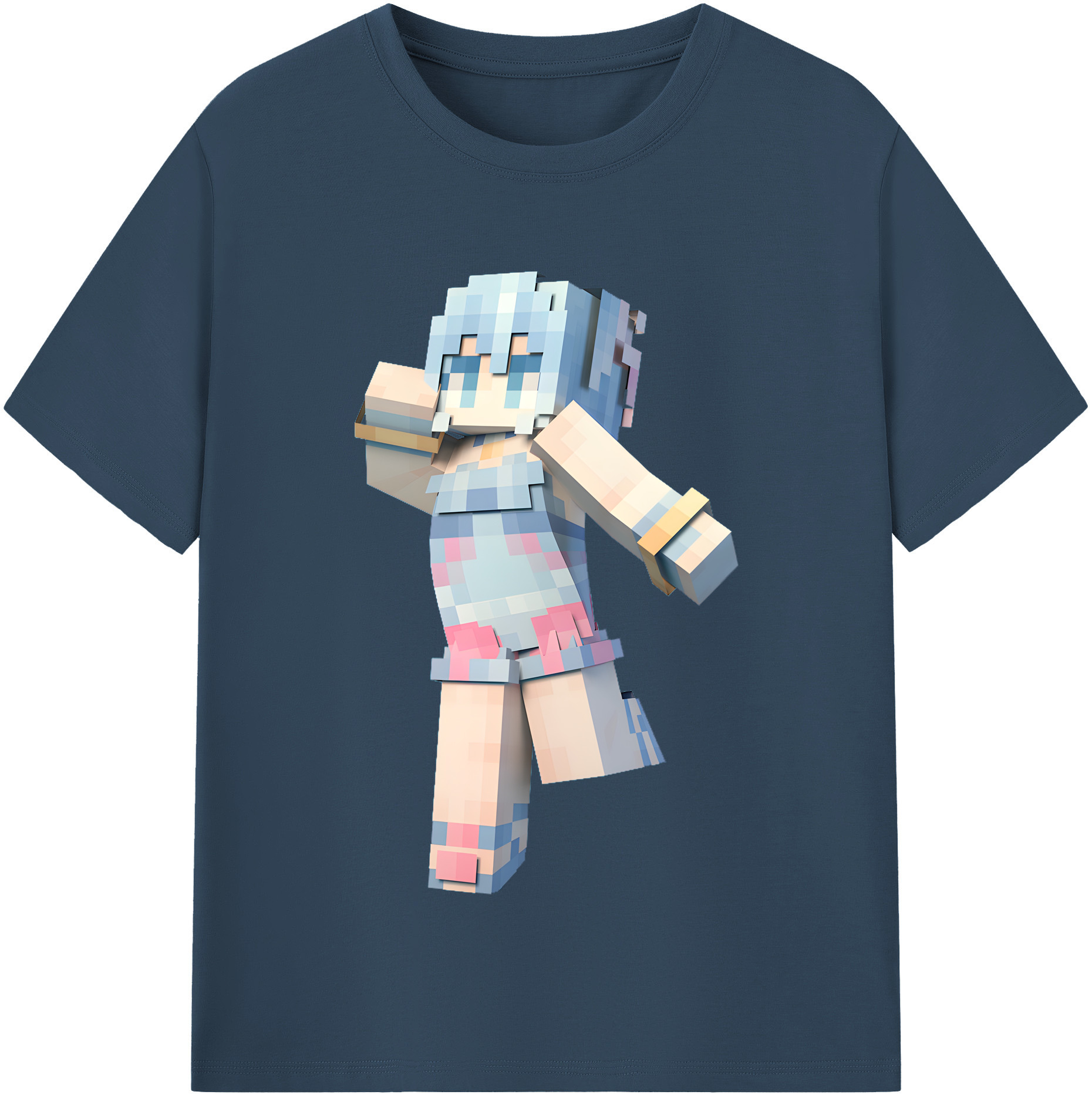 （画像用） マインクラフト ブロックの世界 Minecraft MC Block world 綿100％半袖Tシャツ（フロントプリント）
