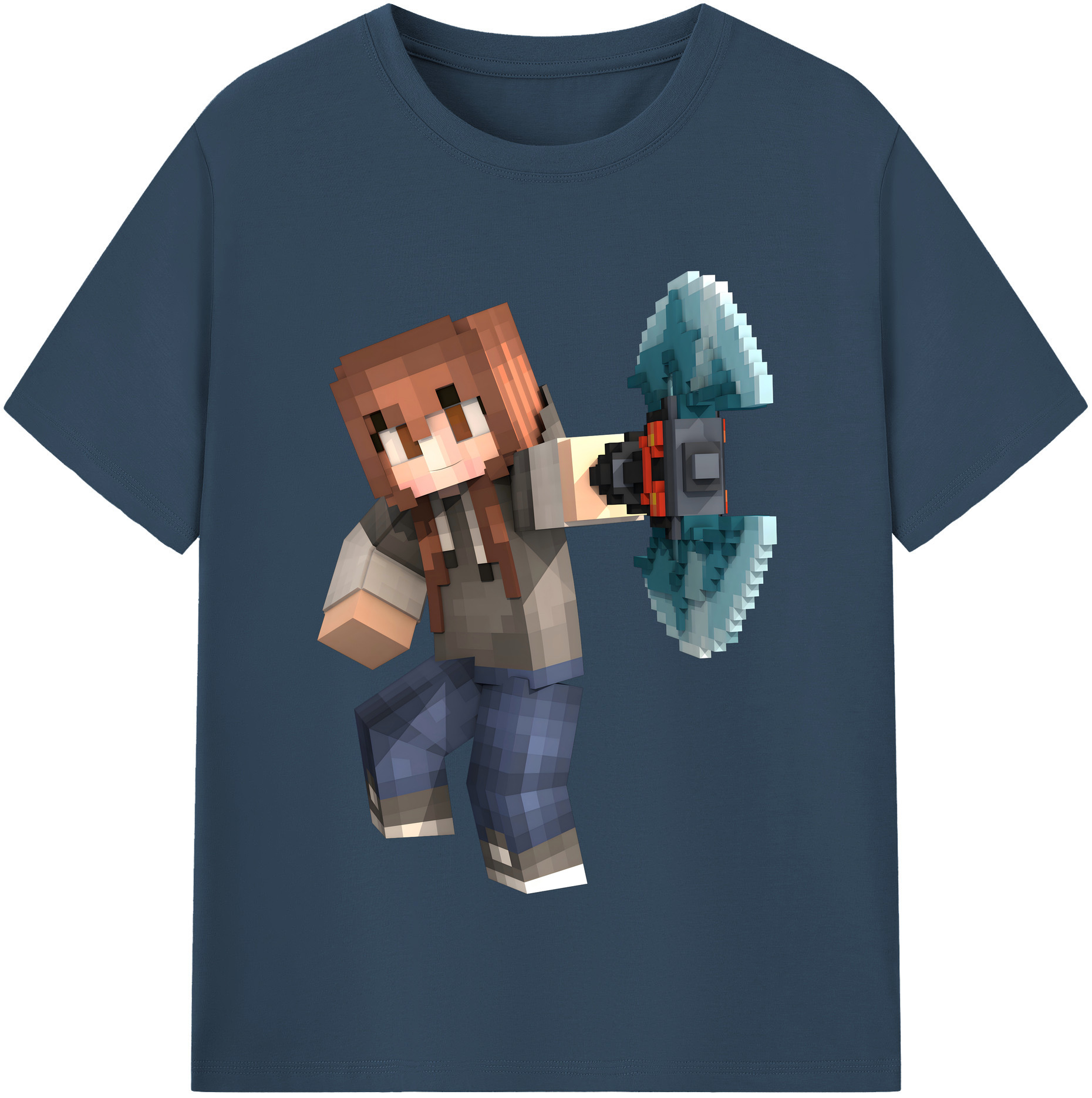 （画像用） マインクラフト ブロックの世界 Minecraft MC Block world 綿100％半袖Tシャツ（フロントプリント）