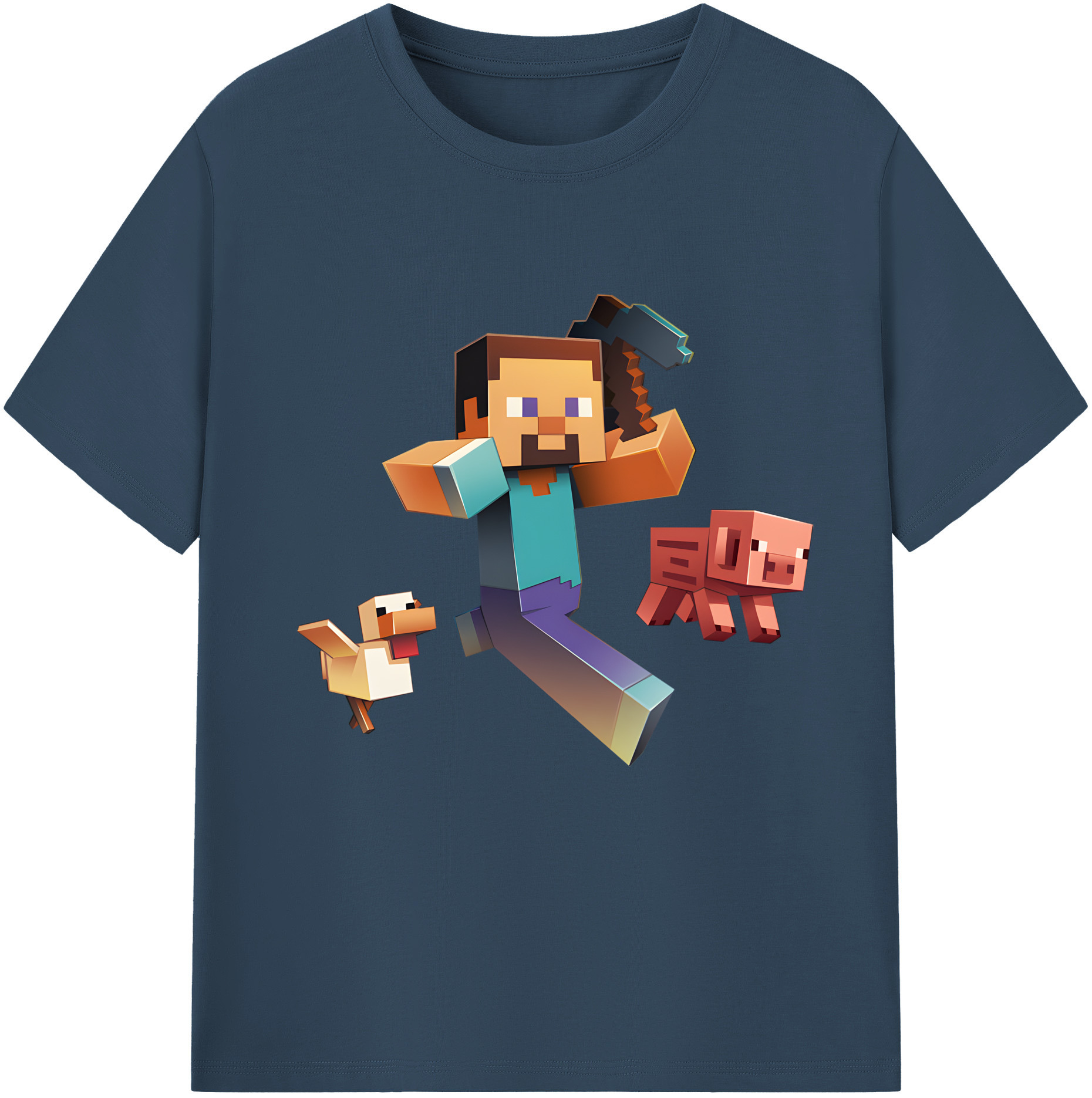 （画像用） マインクラフト ブロックの世界 Minecraft MC Block world 綿100％半袖Tシャツ（フロントプリント）