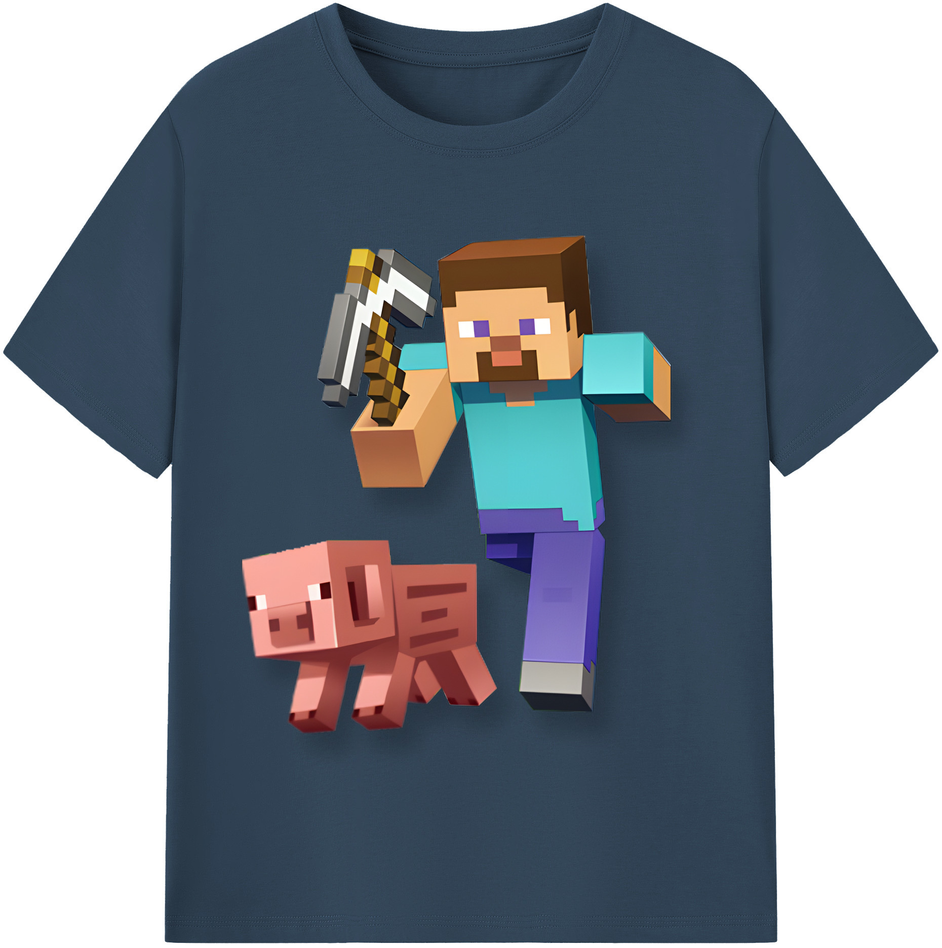（画像用） マインクラフト ブロックの世界 Minecraft MC Block world 綿100％半袖Tシャツ（フロントプリント）