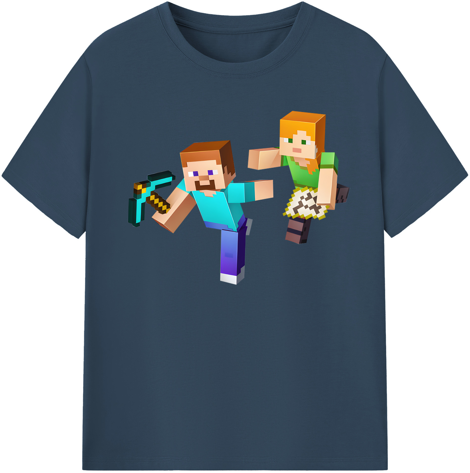 （画像用） マインクラフト ブロックの世界 Minecraft MC Block world 綿100％半袖Tシャツ（フロントプリント）