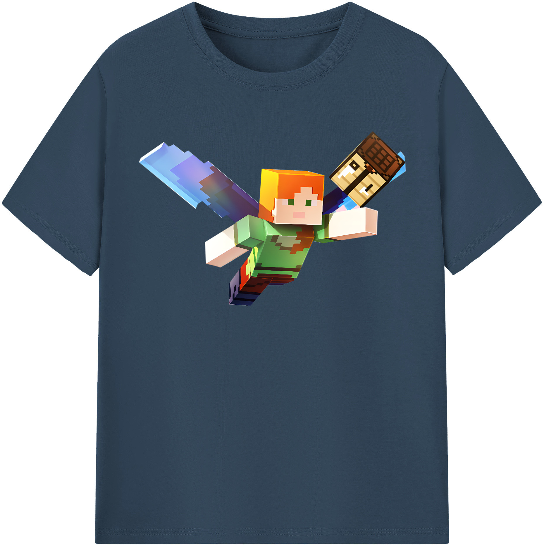 （画像用） マインクラフト ブロックの世界 Minecraft MC Block world 綿100％半袖Tシャツ（フロントプリント）