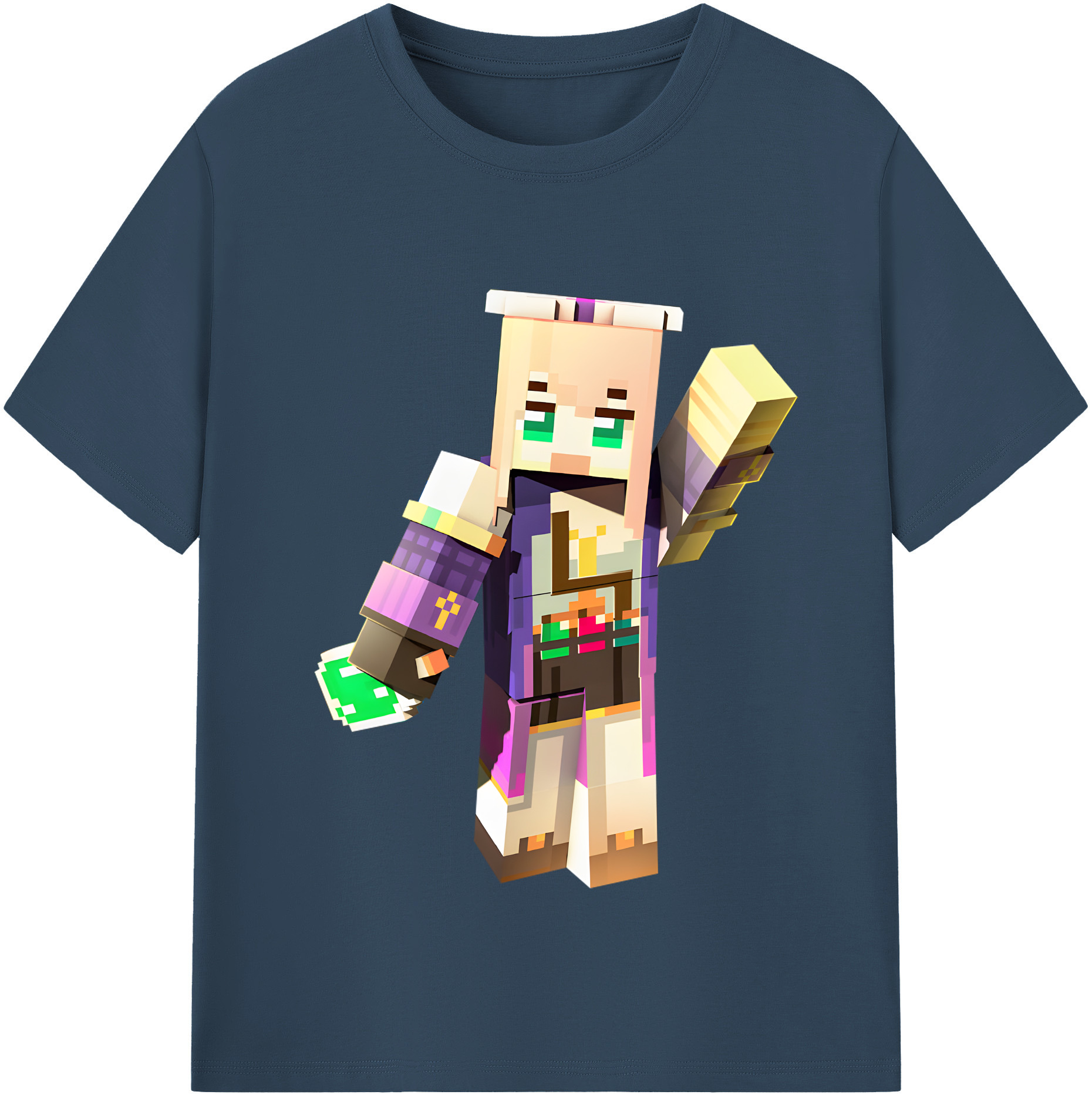 （画像用） マインクラフト ブロックの世界 Minecraft MC Block world 綿100％半袖Tシャツ（フロントプリント）