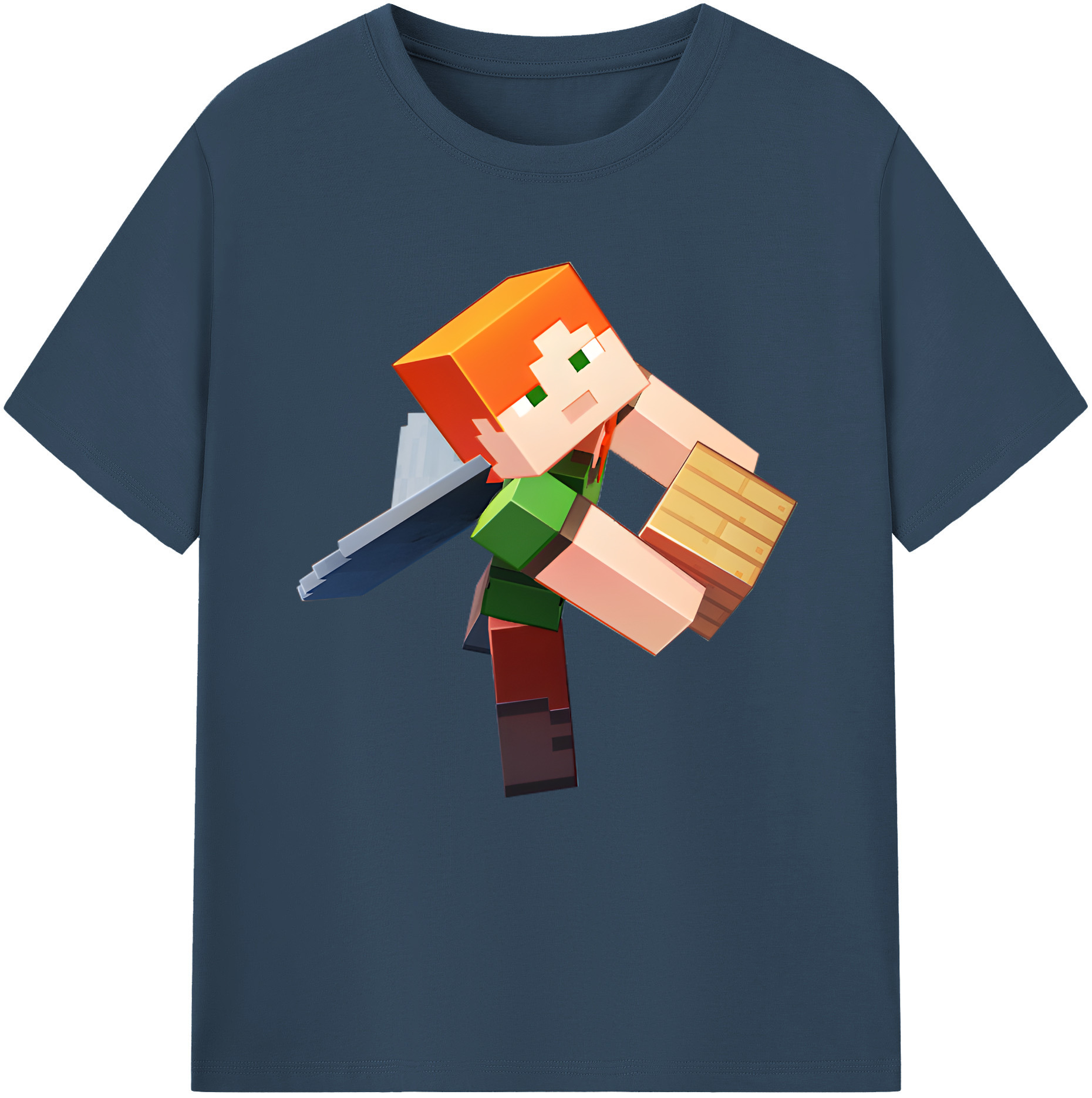 （画像用） マインクラフト ブロックの世界 Minecraft MC Block world 綿100％半袖Tシャツ（フロントプリント）