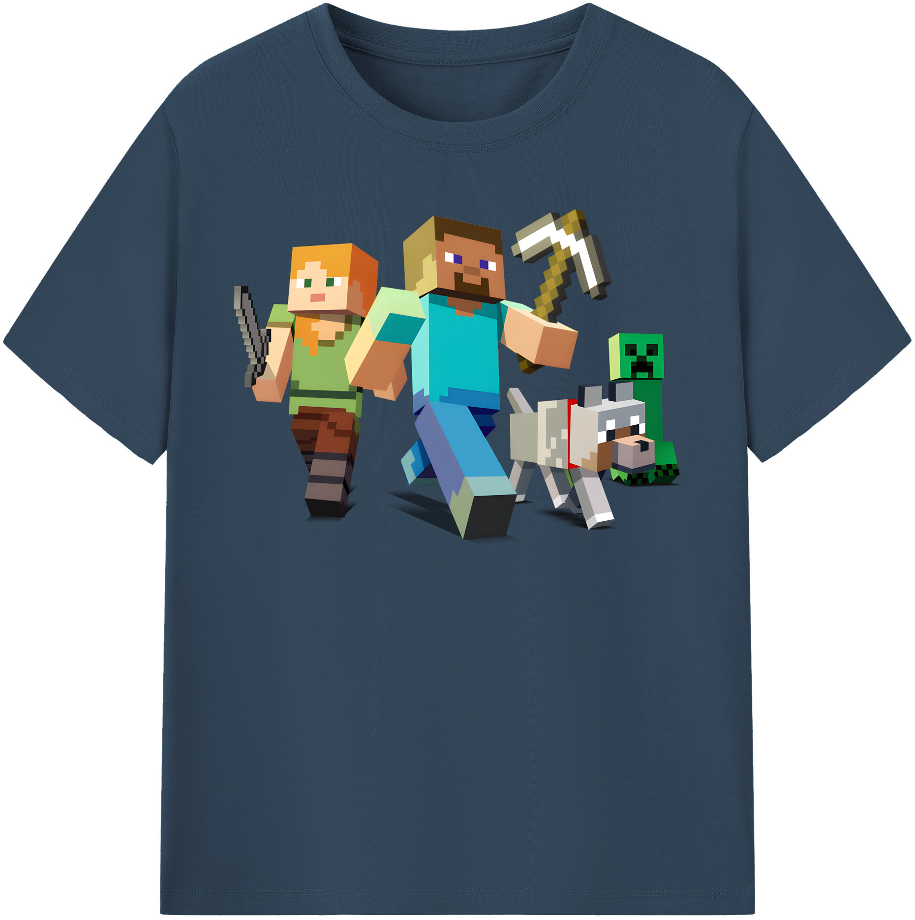（画像用） マインクラフト ブロックの世界 Minecraft MC Block world 綿100％半袖Tシャツ（フロントプリント）