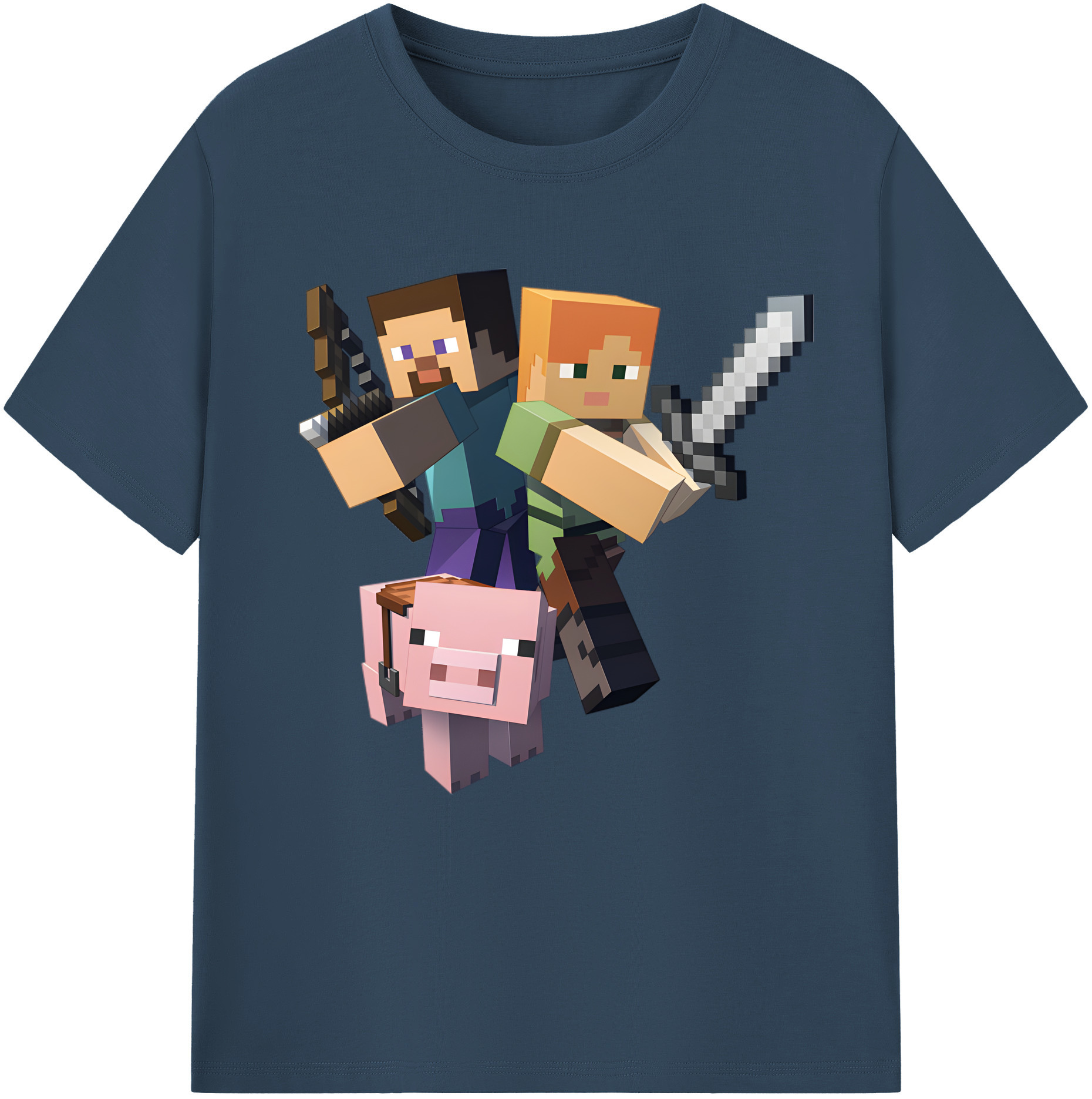 （画像用） マインクラフト ブロックの世界 Minecraft MC Block world 綿100％半袖Tシャツ（フロントプリント）