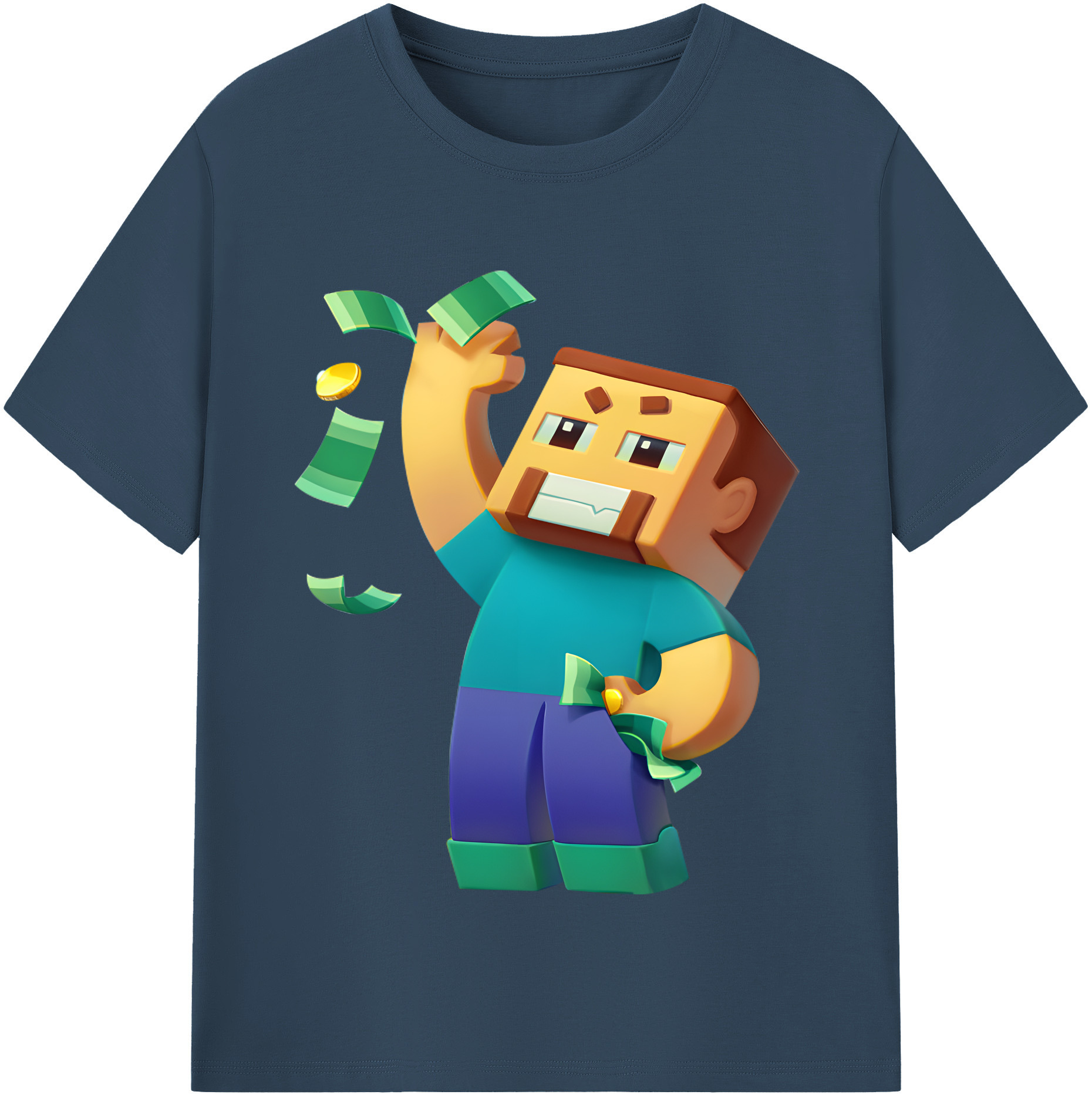 （画像用） マインクラフト ブロックの世界 Minecraft MC Block world 綿100％半袖Tシャツ（フロントプリント）